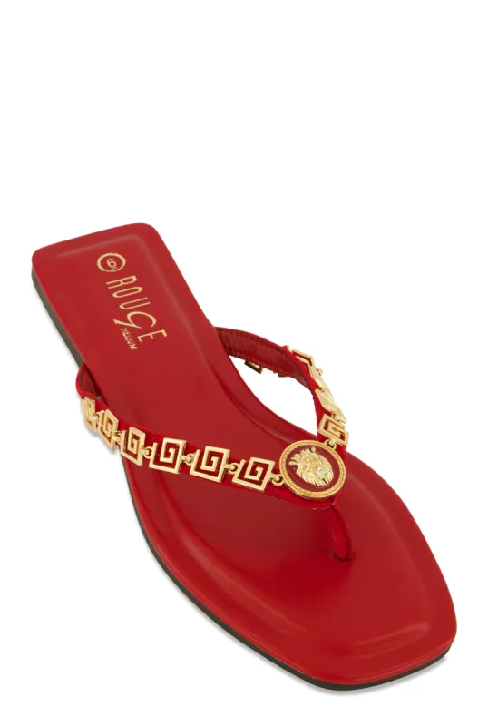 Lion Pendant Greek Key Chain Thong Sandals sold by Rainbow