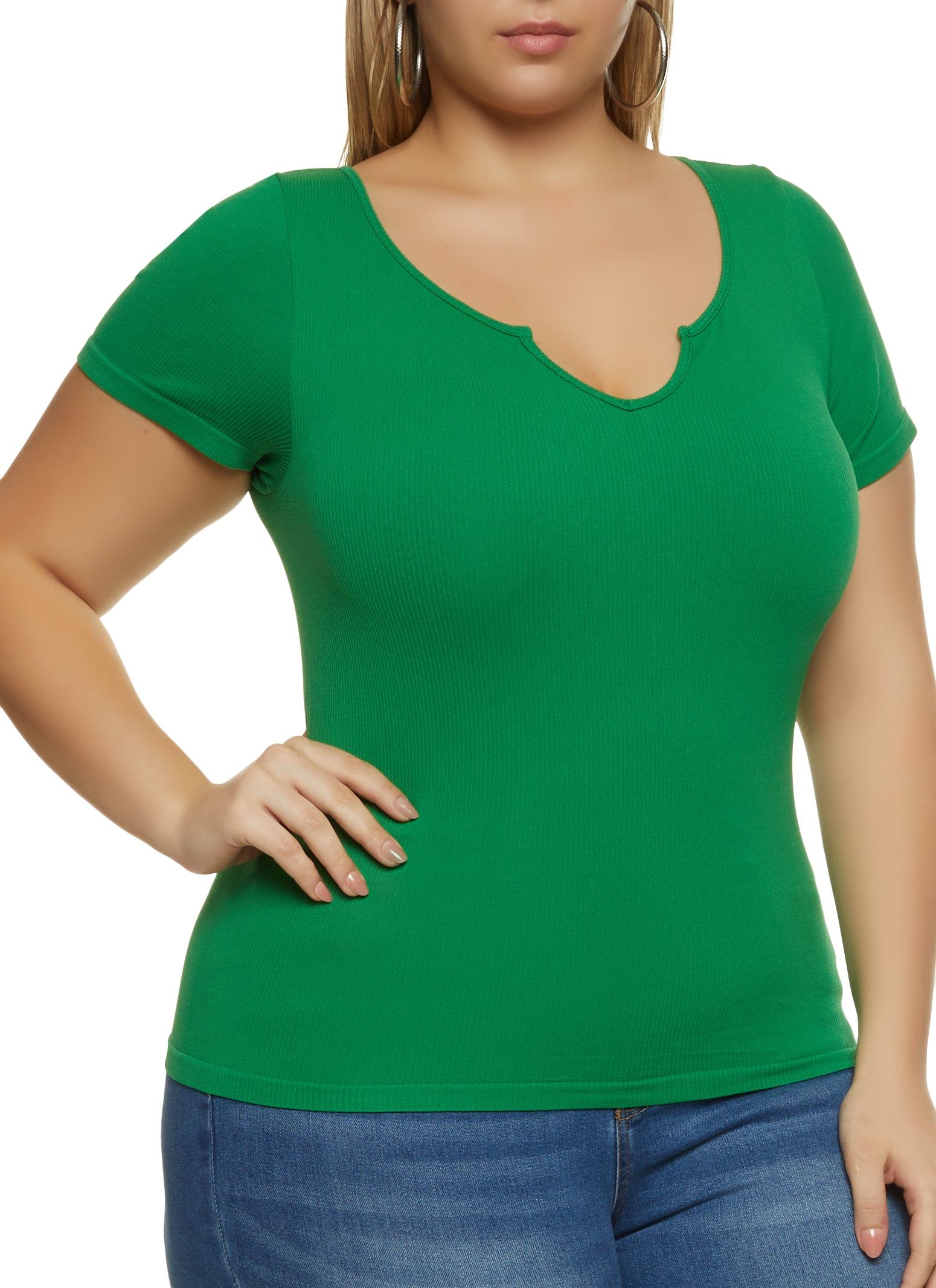 Plus Size Seamless Notched Scoop Neck Top sold by Rainbow