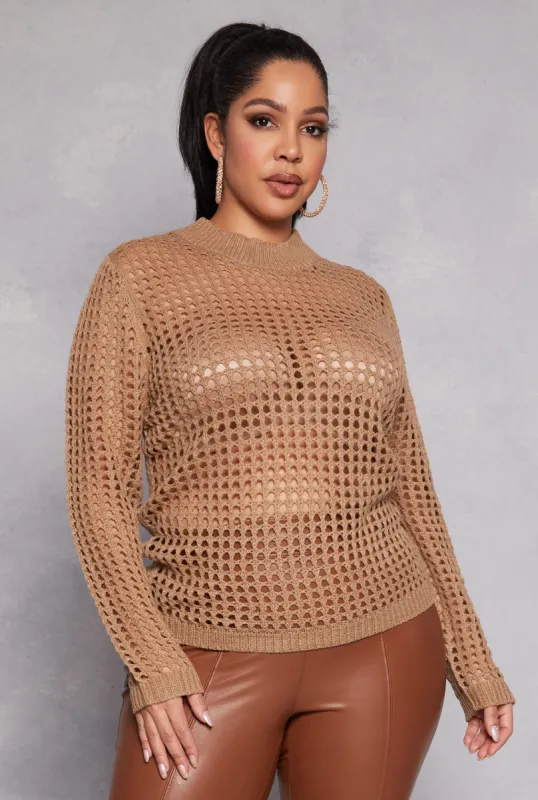 Plus Size Crochet Long Sleeve Top sold by Rainbow