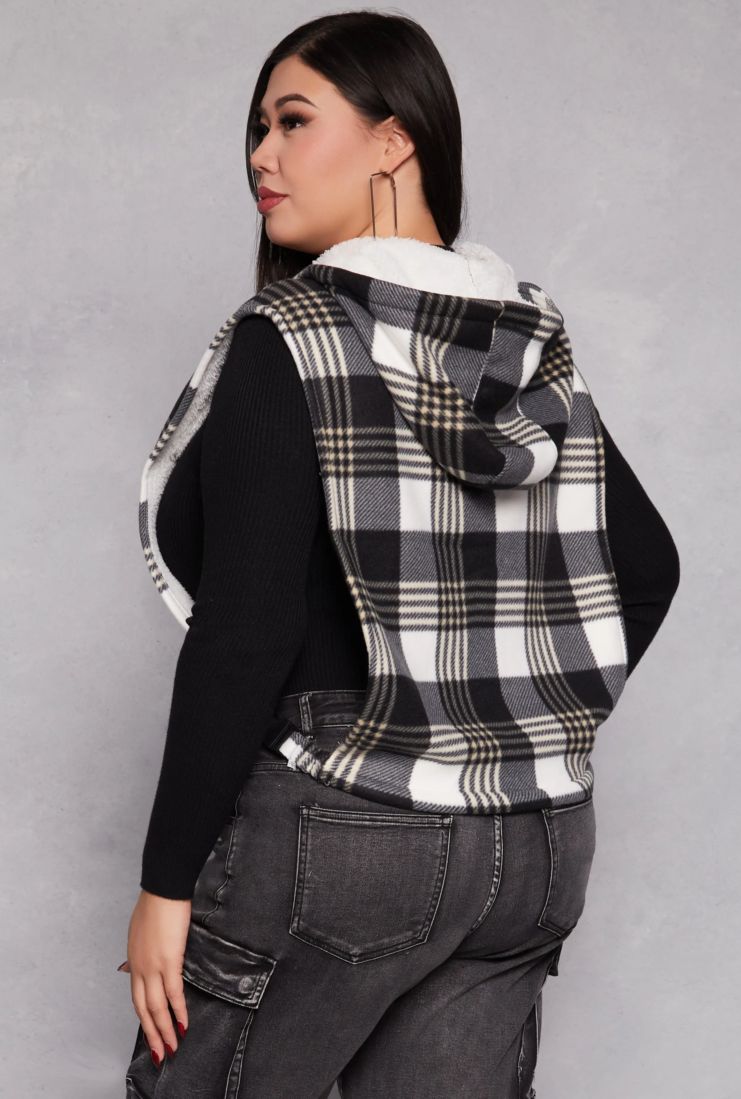 Plus Size Plaid Hooded Zip Front Vest sold by Rainbow product image thumbnail 3