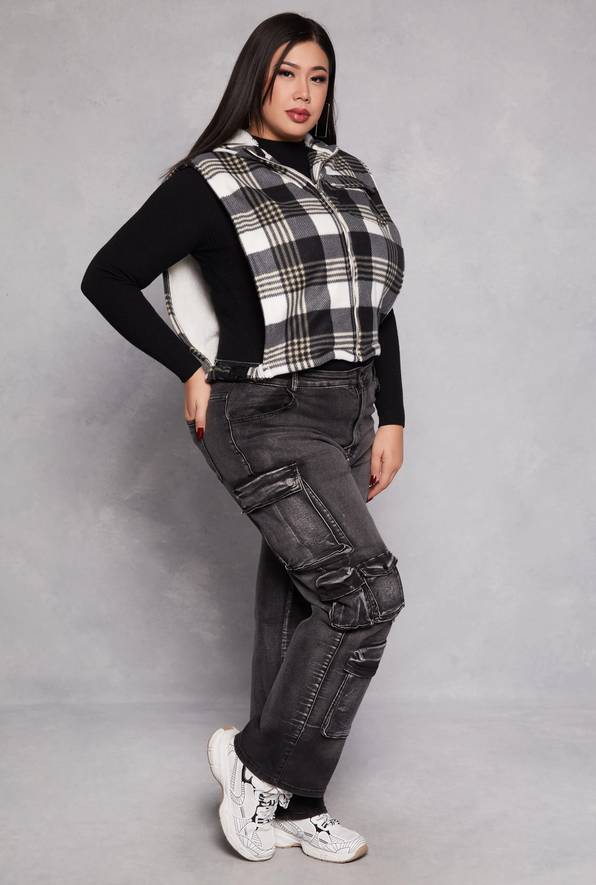 Plus Size Plaid Hooded Zip Front Vest sold by Rainbow product image thumbnail 2