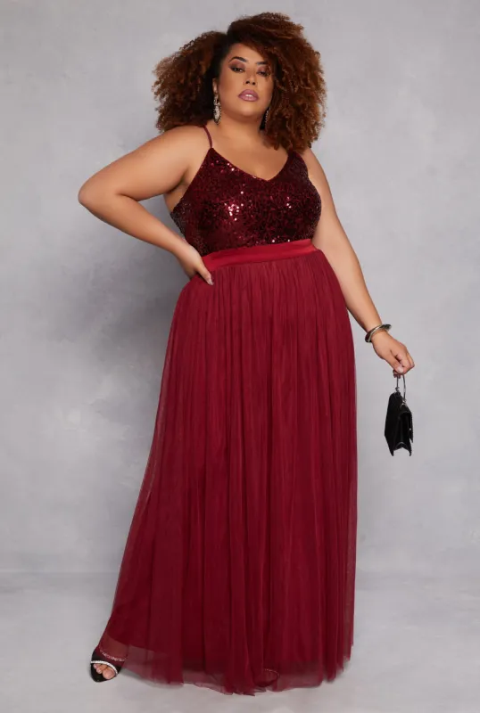 Plus Size Haute Monde Sequin Mesh Maxi Dress sold by Rainbow