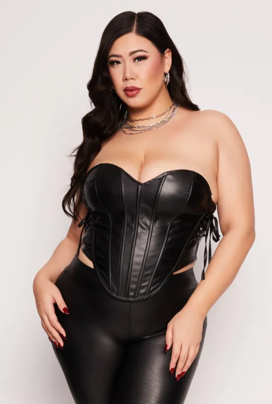 Plus Size Faux Leather Lace Up Corset Top sold by Rainbow
