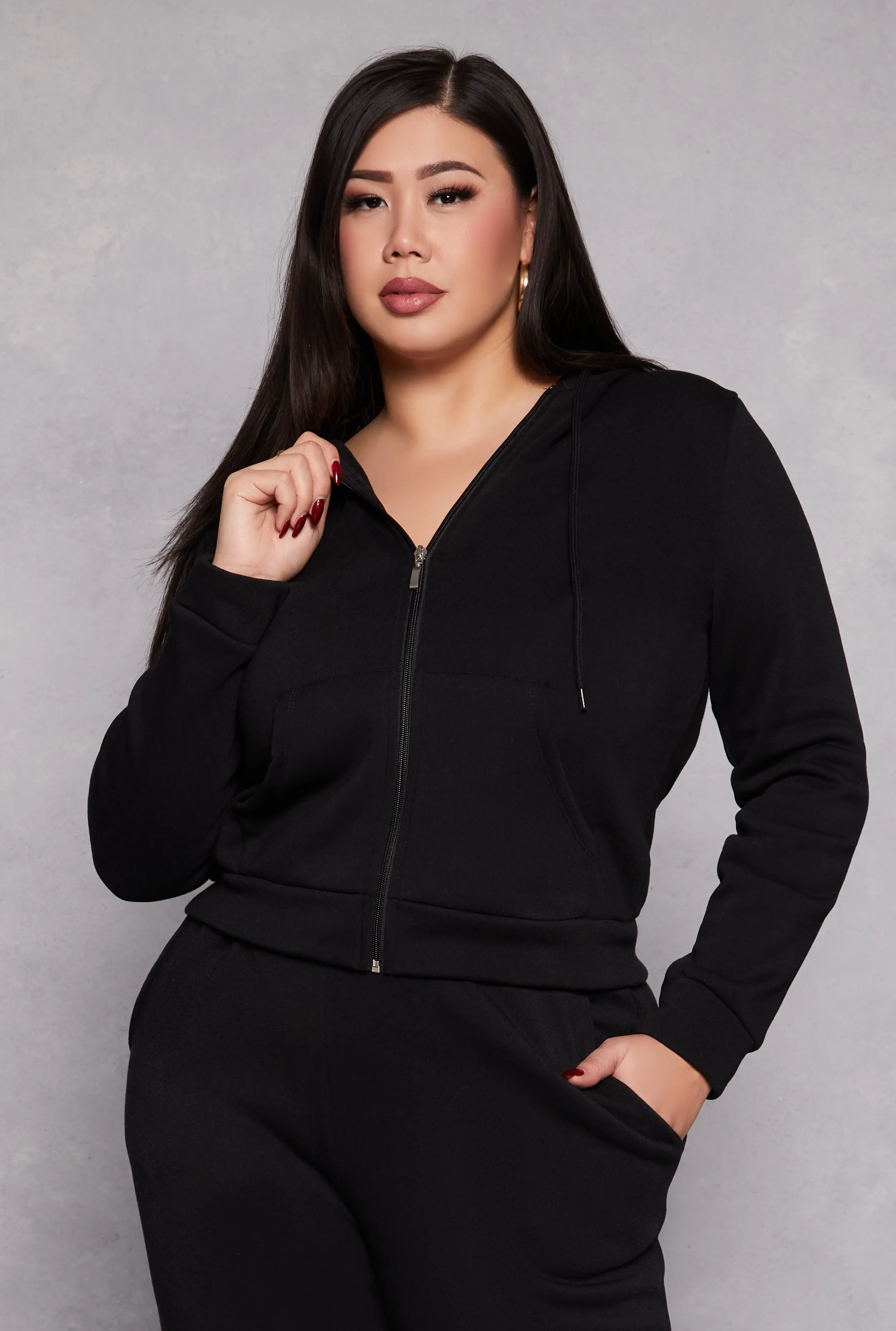 Plus Size Fleece Lined Zip Front Hoodie sold by Rainbow