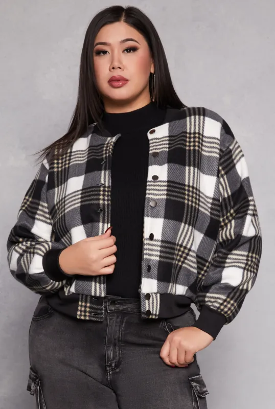Plus Size Plaid Bomber Jacket sold by Rainbow