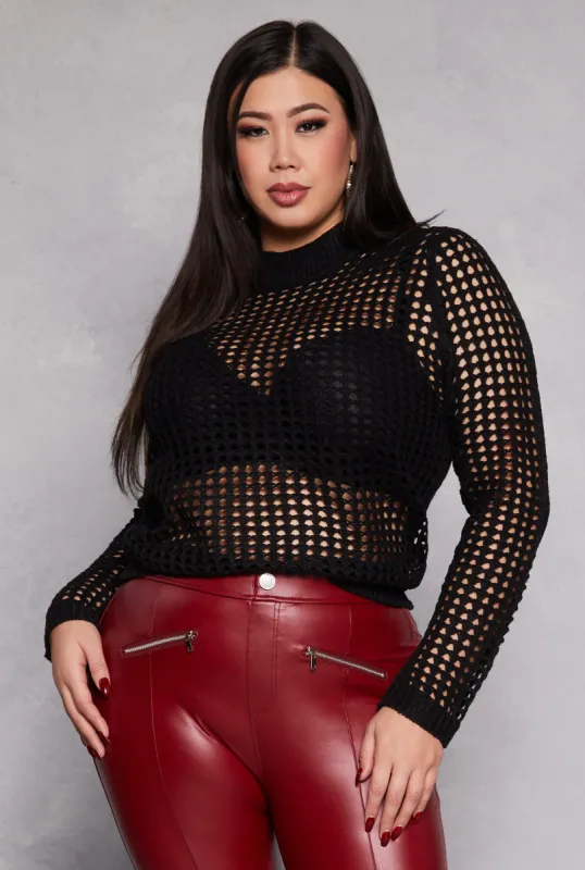 Plus Size Crochet Long Sleeve Top sold by Rainbow