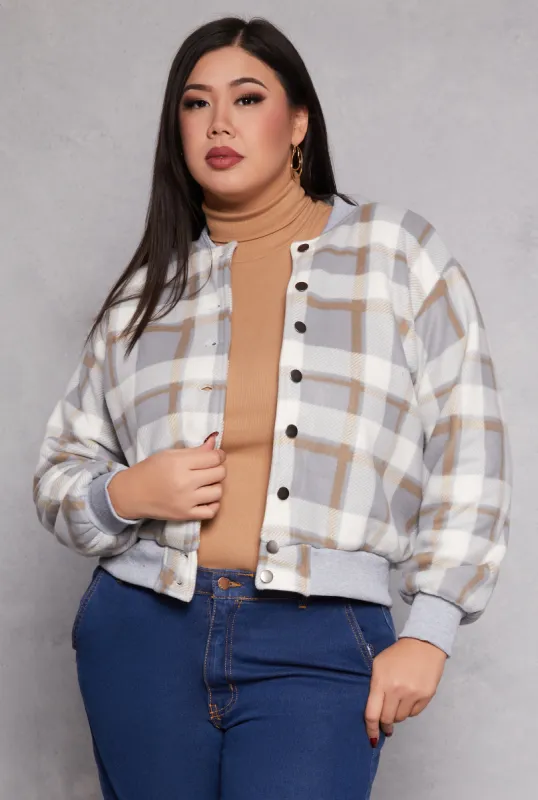 Plus Size Plaid Bomber Jacket sold by Rainbow