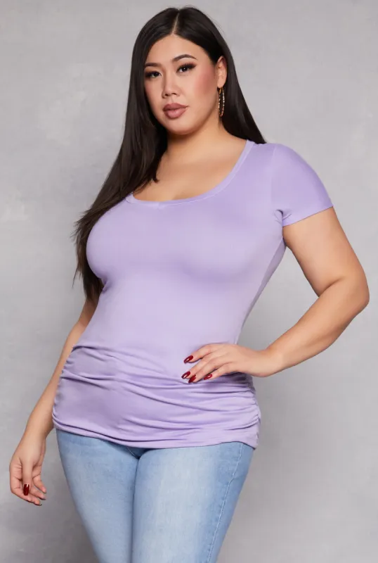 Plus Size Basic V Neck Ruched Side Tee sold by Rainbow
