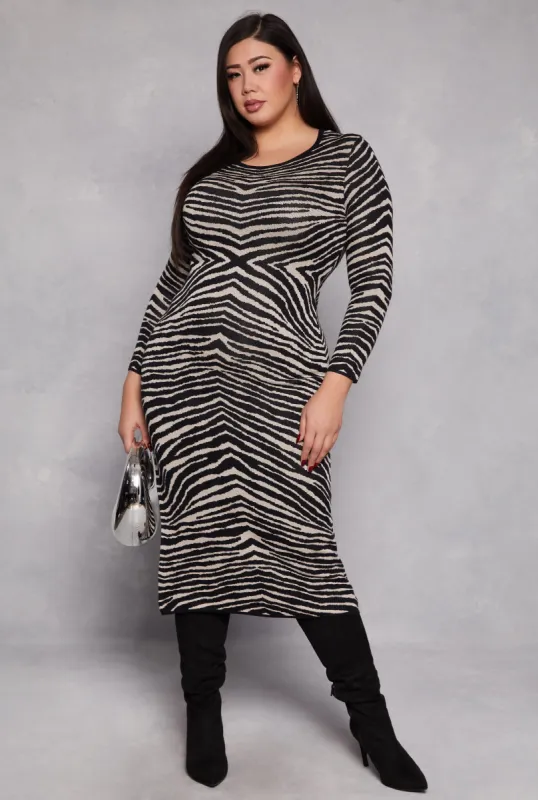 Plus Size Almost Famous Zebra Print Sweater Dress sold by Rainbow