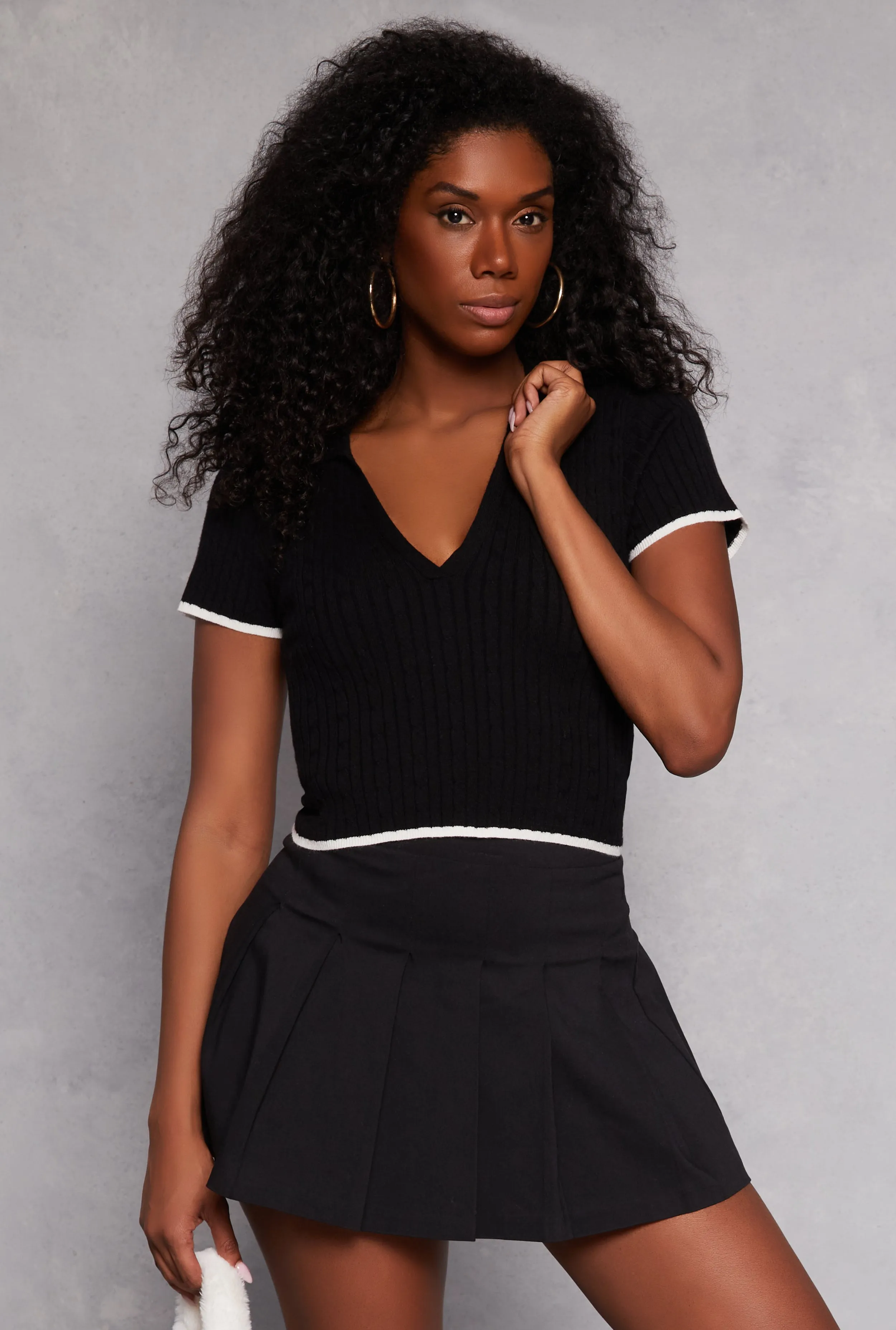 Iris Contrast Trim Polo Crop Top sold by Rainbow