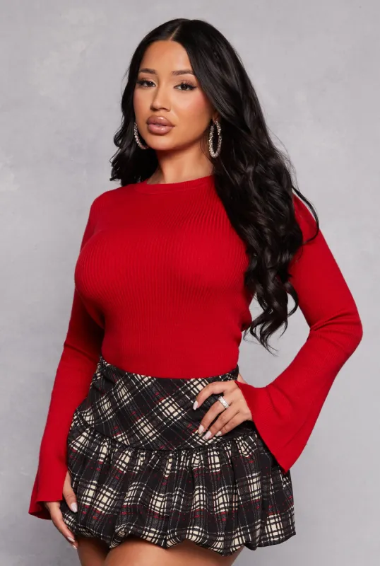 Ribbed Knit Bell Sleeve Sweater sold by Rainbow