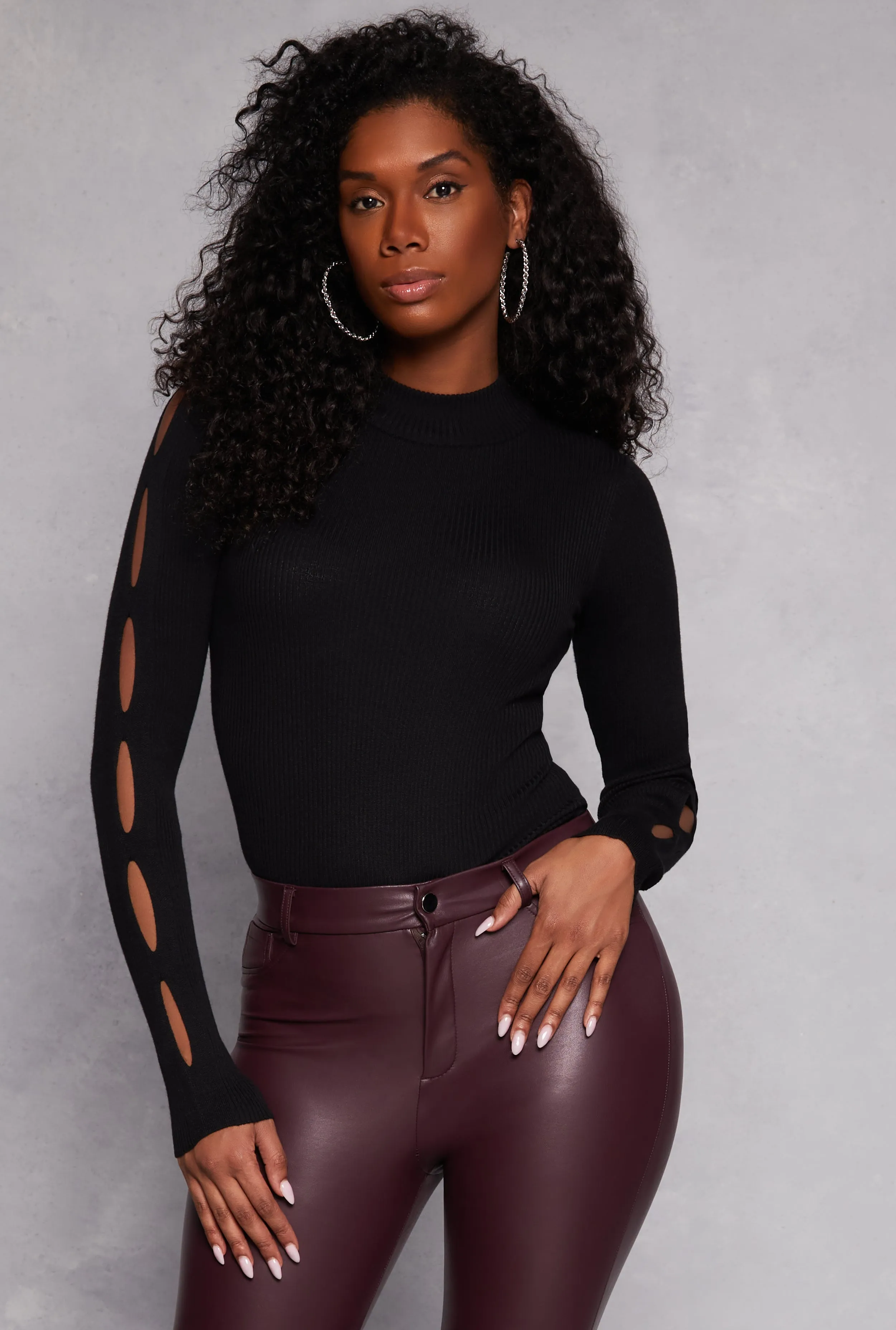 Cut Out Sleeve Mock Neck Sweater sold by Rainbow