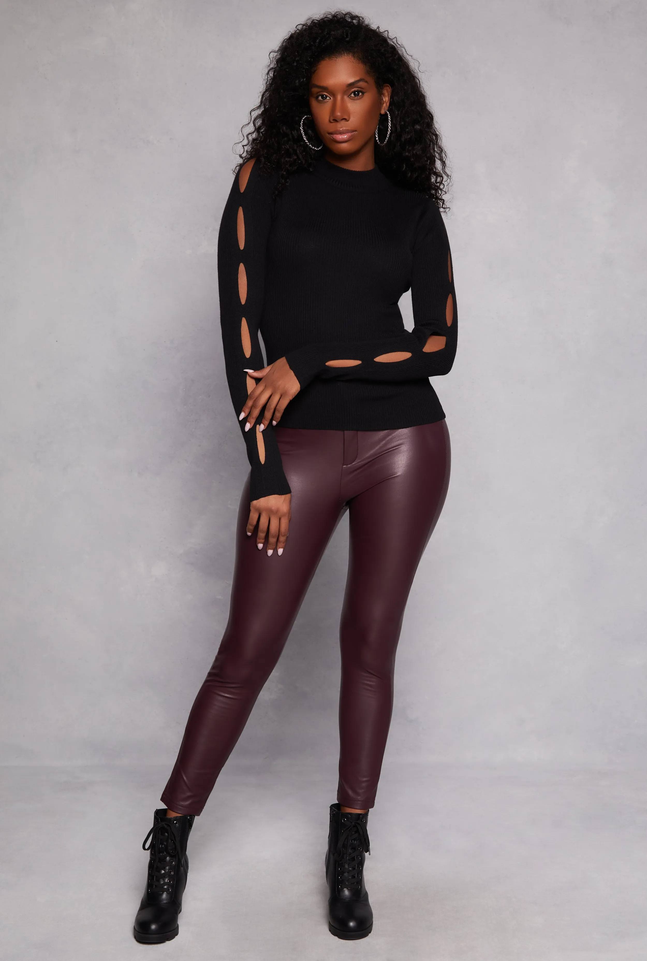 Cut Out Sleeve Mock Neck Sweater sold by Rainbow product image thumbnail 2