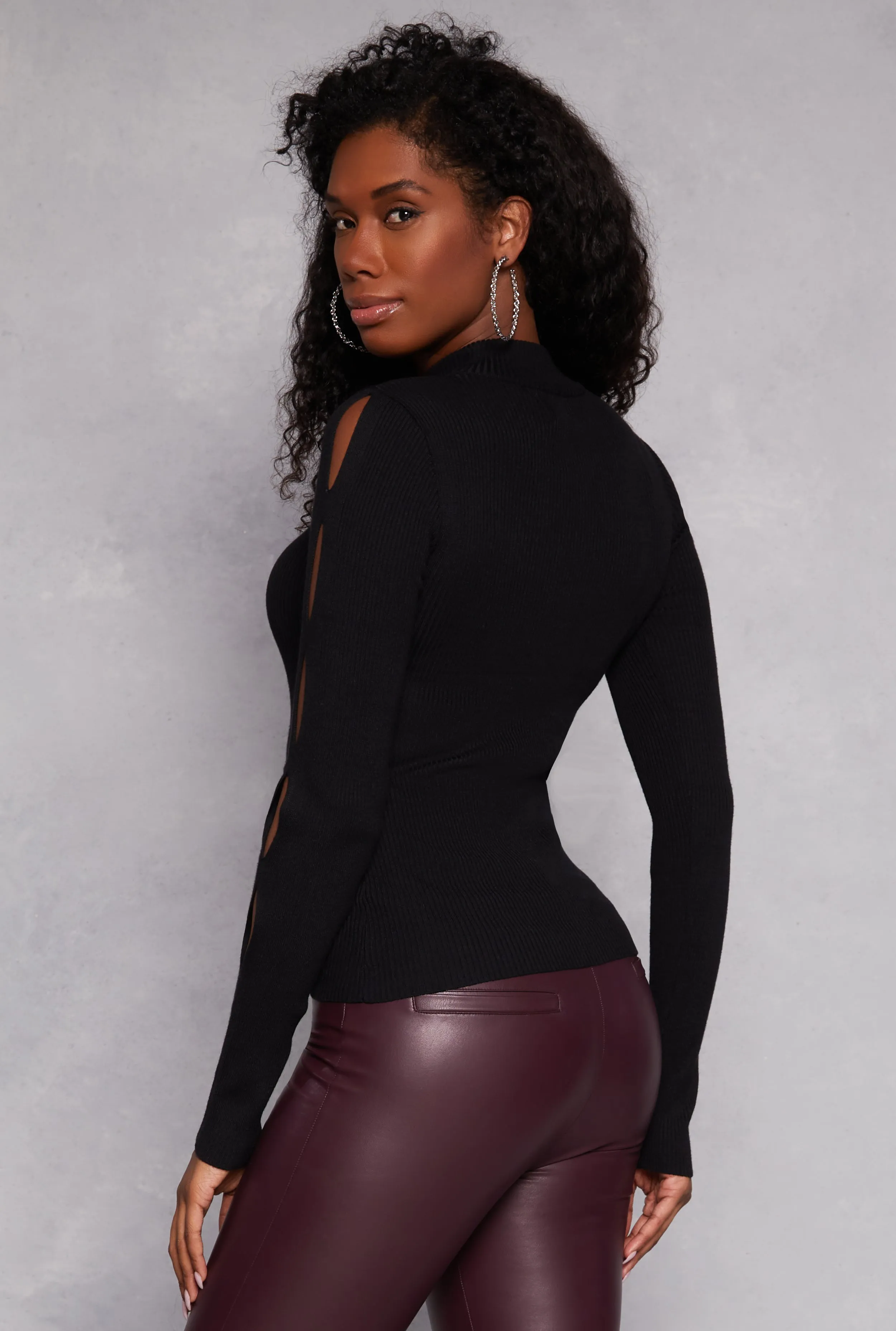 Cut Out Sleeve Mock Neck Sweater sold by Rainbow product image thumbnail 3