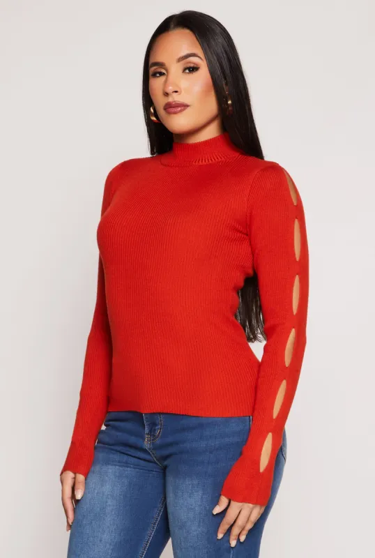 Cut Out Sleeve Mock Neck Sweater sold by Rainbow