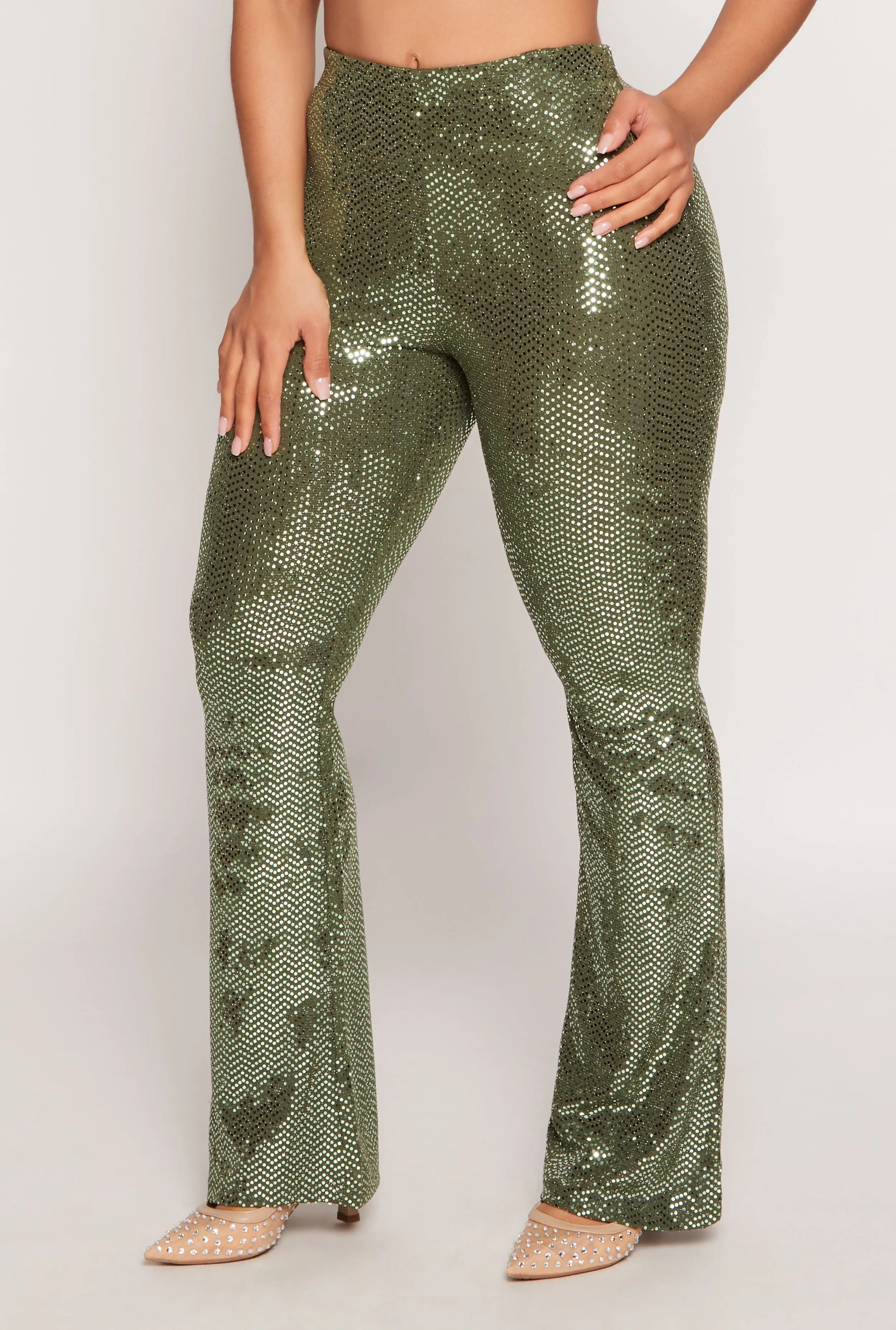 Foiled Lurex High Waisted Flared Leg Pants sold by Rainbow product image thumbnail 2