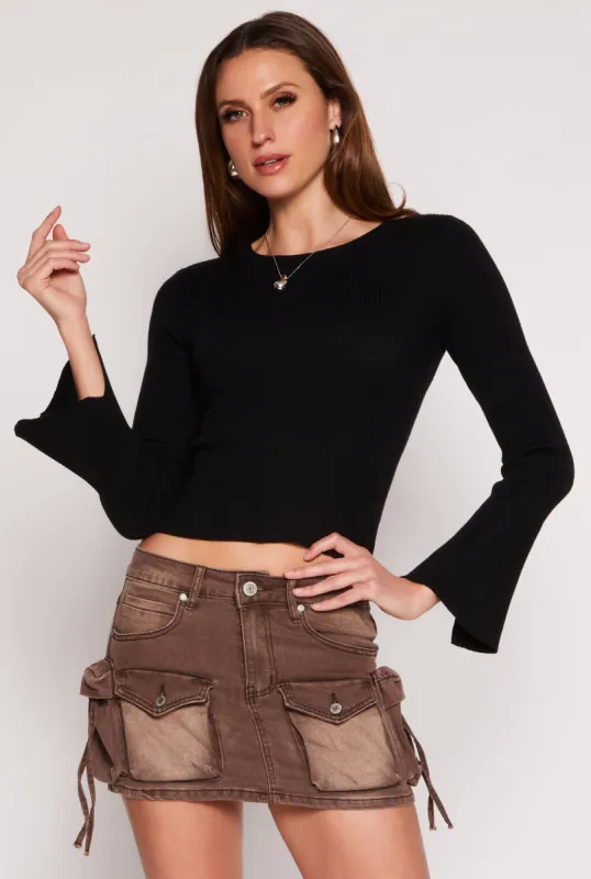Ribbed Knit Bell Sleeve Sweater sold by Rainbow
