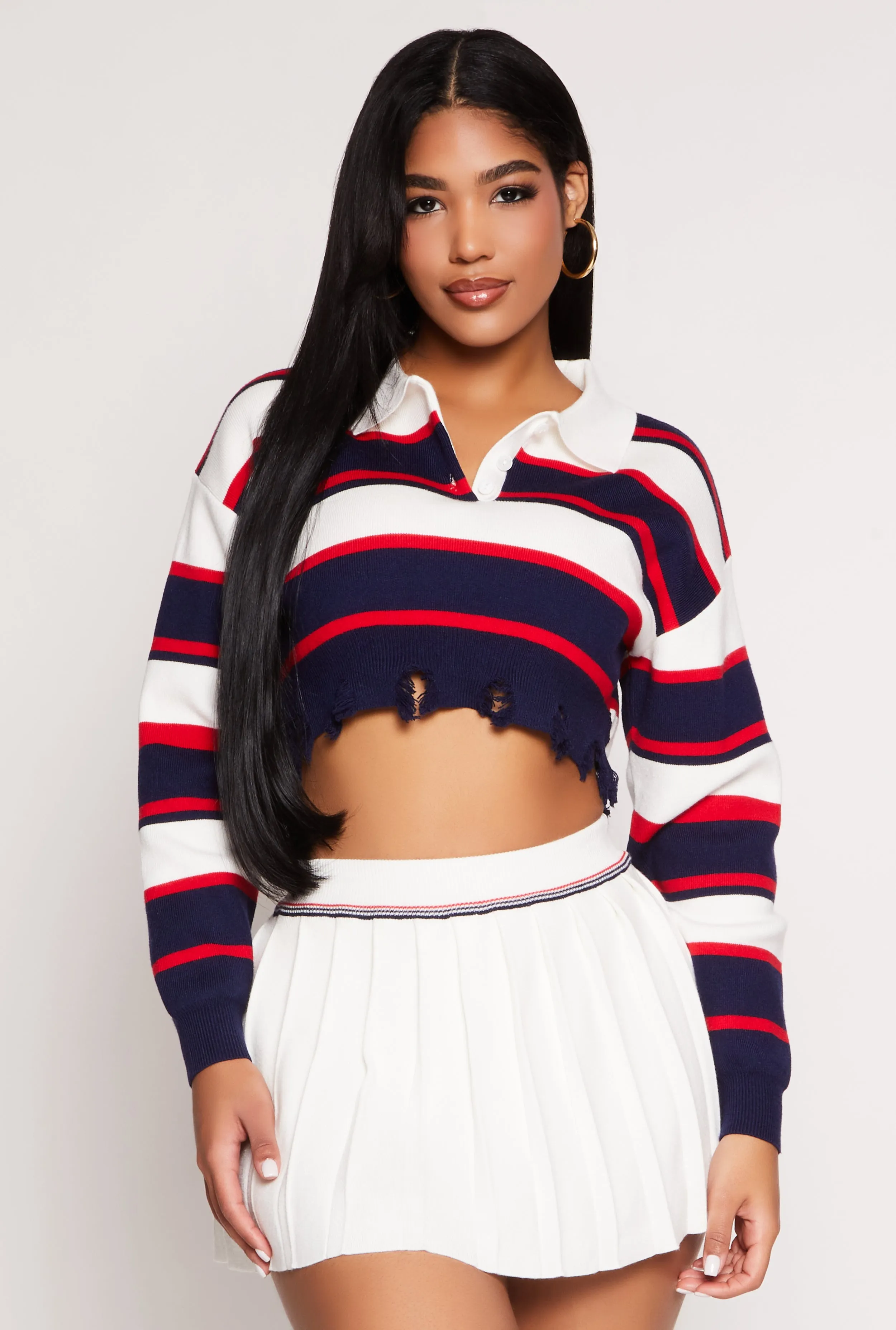 Distressed Striped Cropped Sweater sold by Rainbow