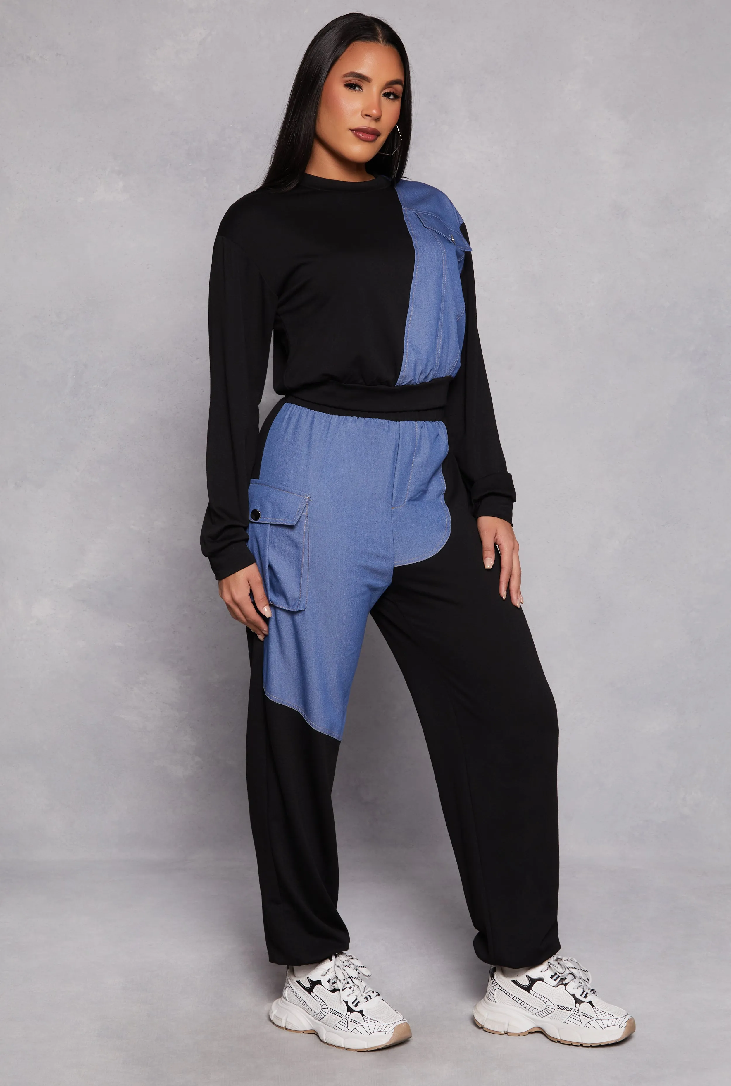 Chambray Color Block Pullover Sweatshirt sold by Rainbow product image thumbnail 2