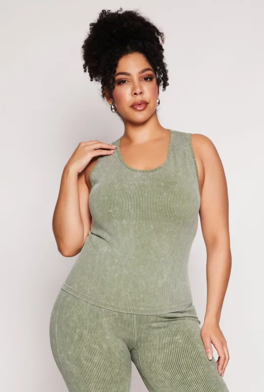 Plus Size Seamless Acid Wash Tank Top sold by Rainbow