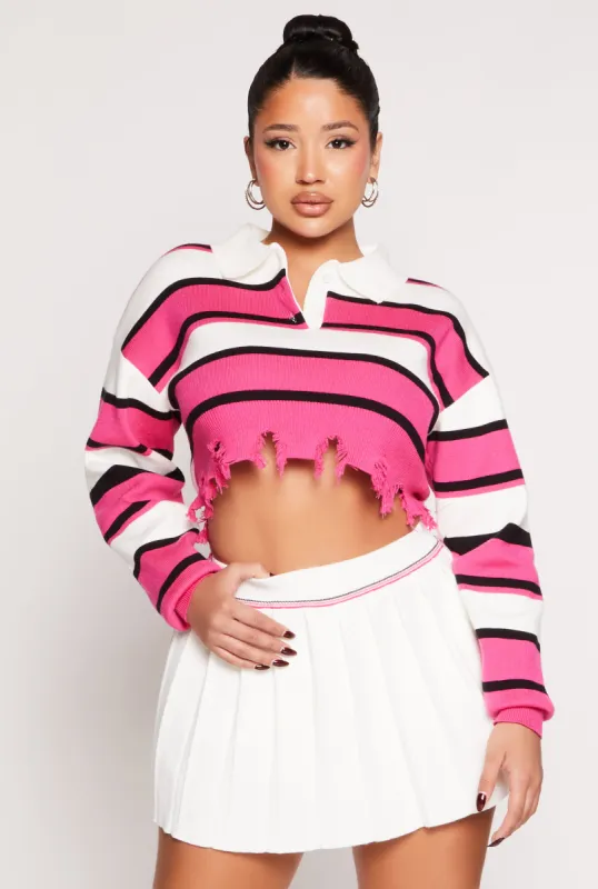 Distressed Striped Cropped Sweater sold by Rainbow