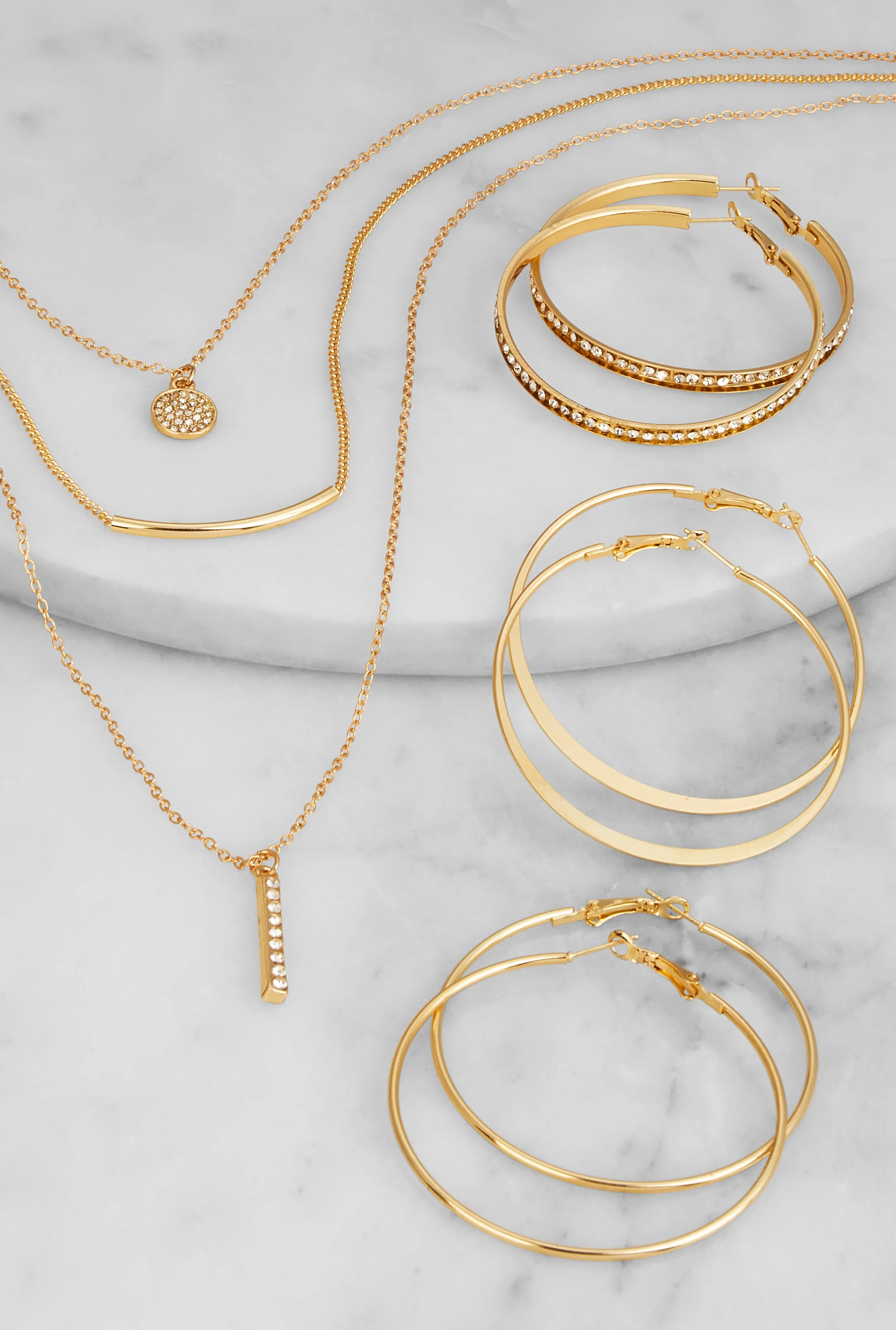 Cubic Zirconia Layered Necklace with Hoop Earring Trio sold by Rainbow