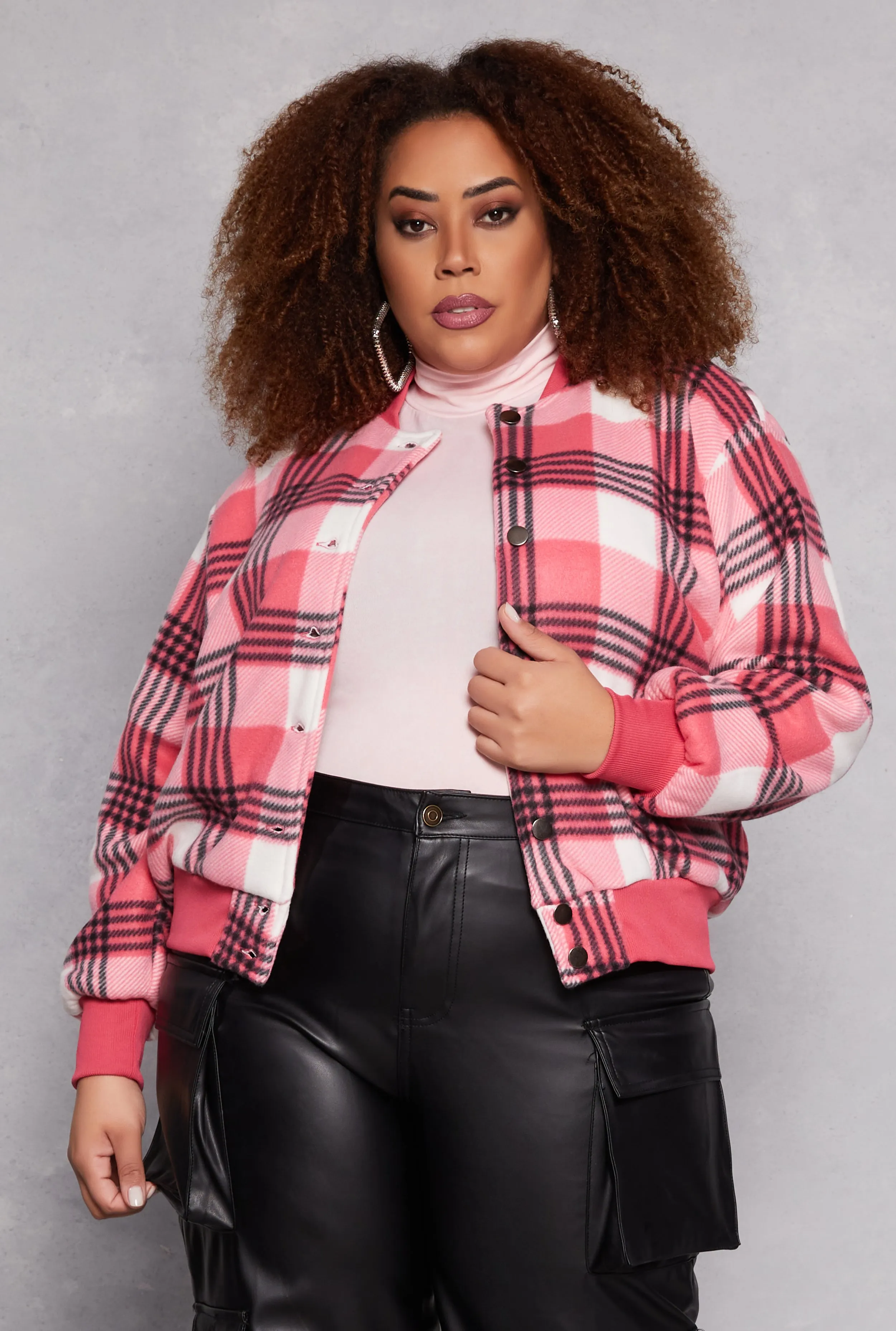 Plus Size Plaid Bomber Jacket sold by Rainbow