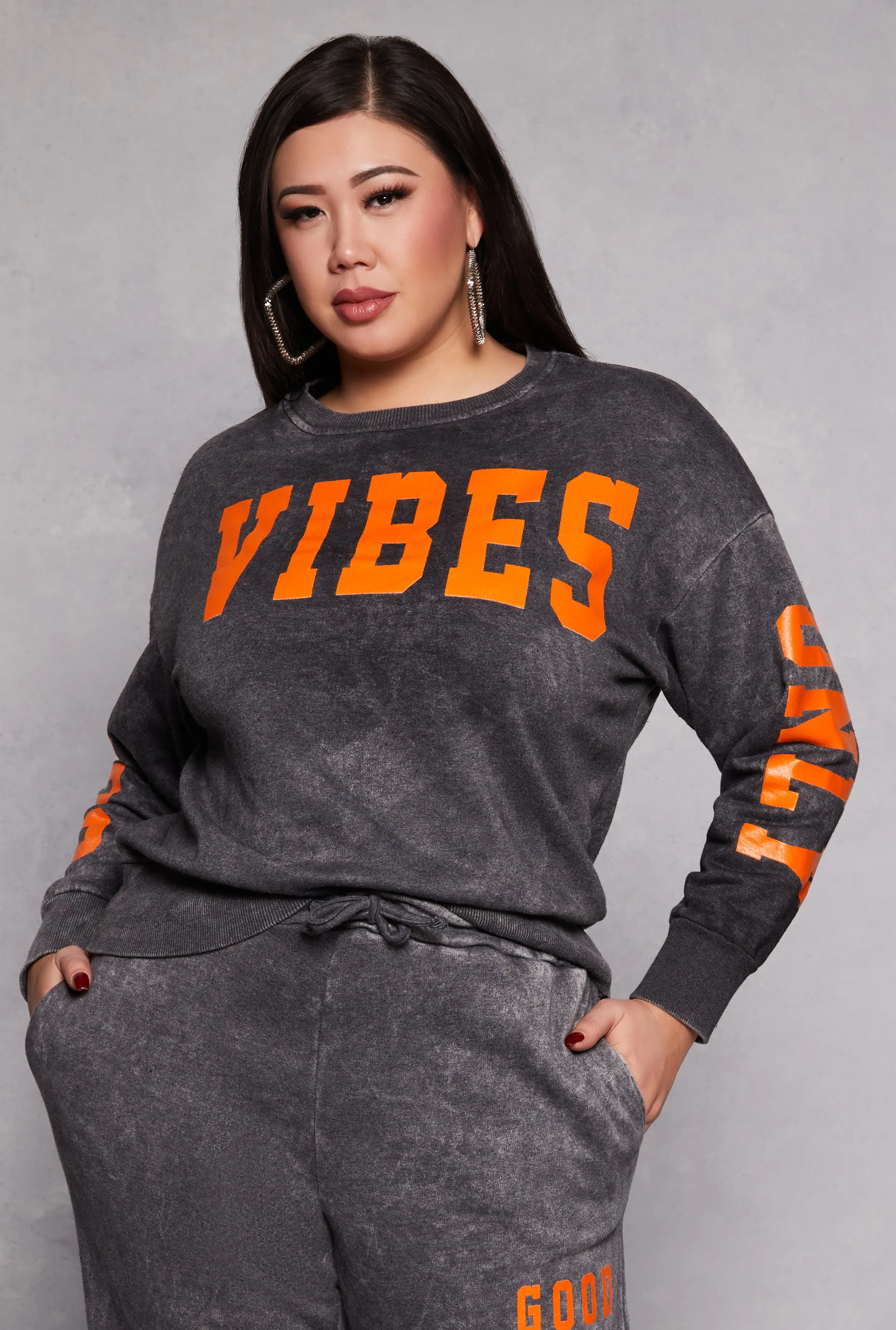 Plus Size Acid Wash Good Vibes Only Sweatshirt sold by Rainbow