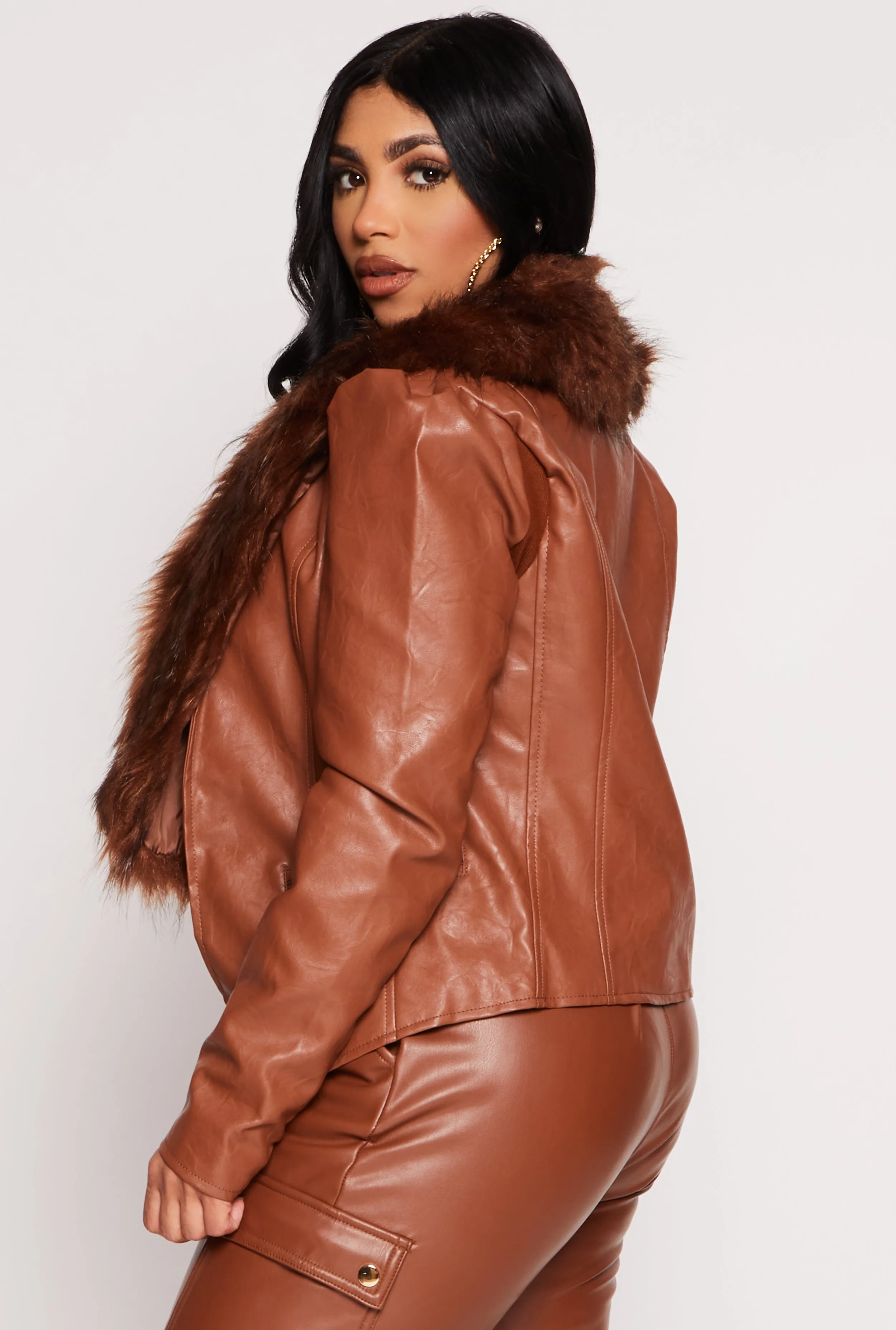 Haute Monde Faux Fur Trim Faux Leather Jacket sold by Rainbow product image thumbnail 3
