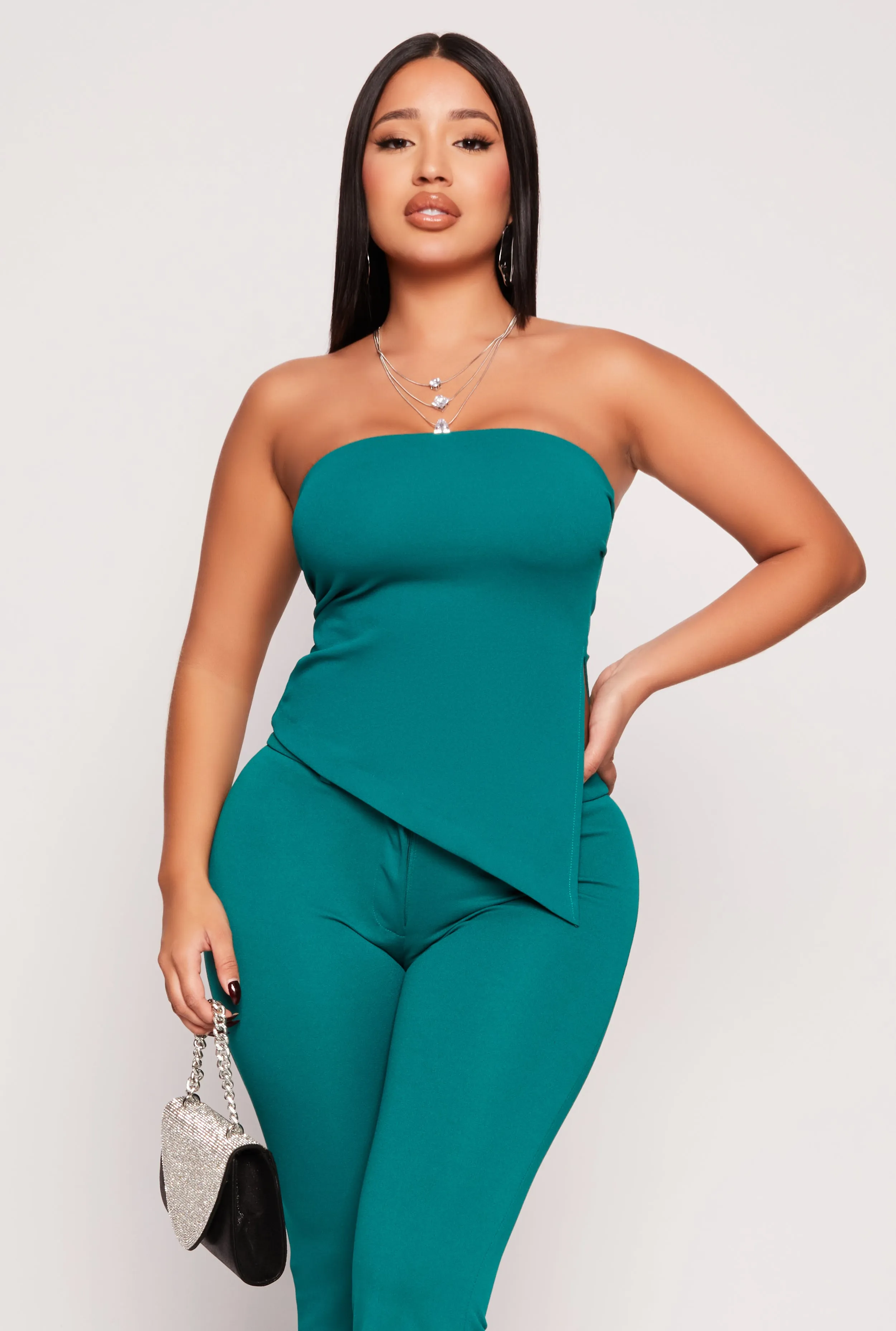 Asymmetrical Side Slit Tube Top sold by Rainbow