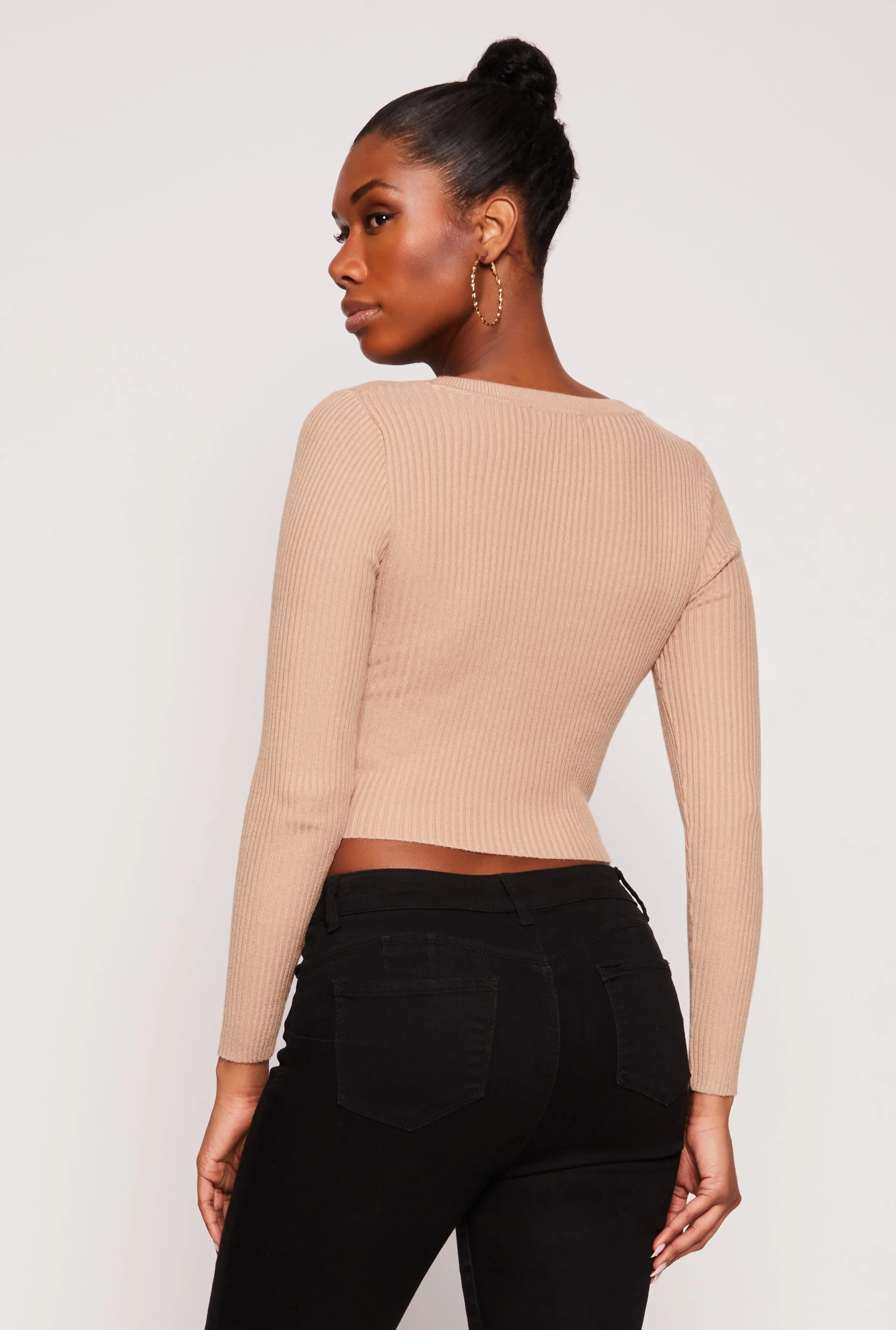 Rib Knit Scoop Neck Long Sleeve Crop Top sold by Rainbow product image thumbnail 3