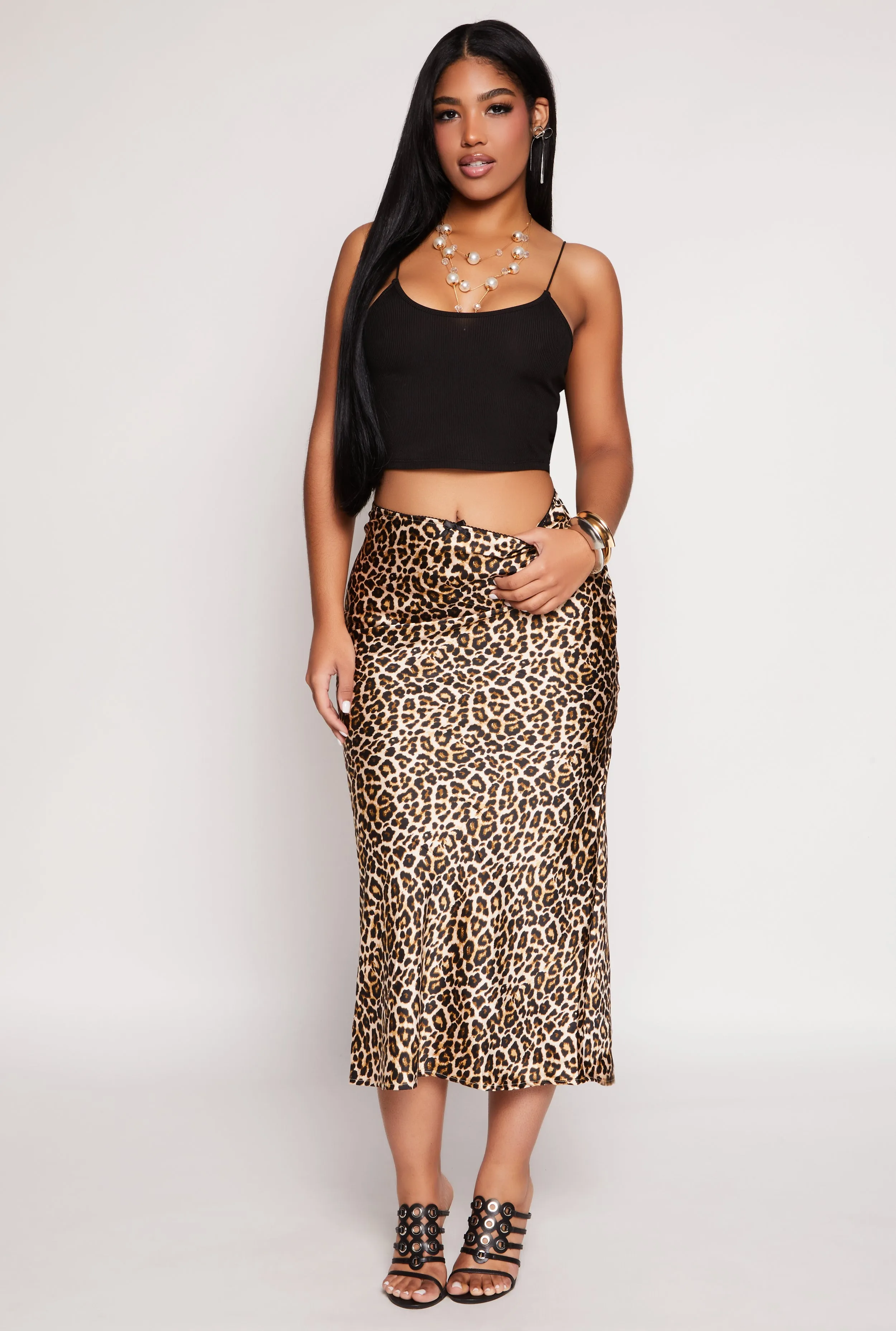Almost Famous Satin Printed Pattern Midi Skirt sold by Rainbow