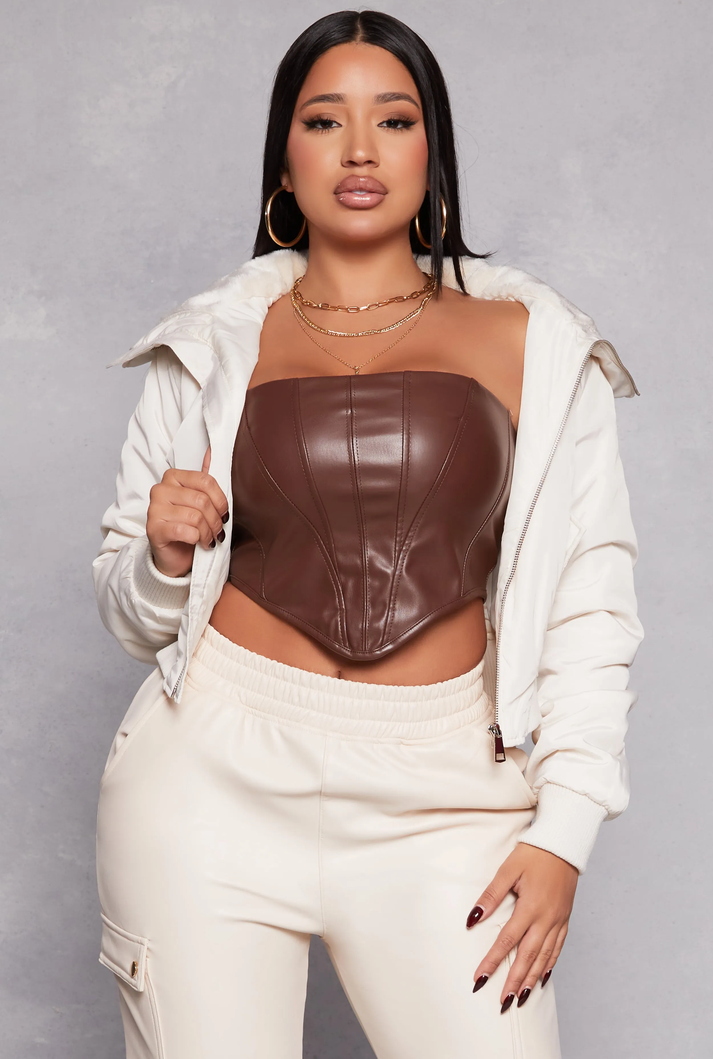 Faux Fur Collar Bomber Jacket sold by Rainbow