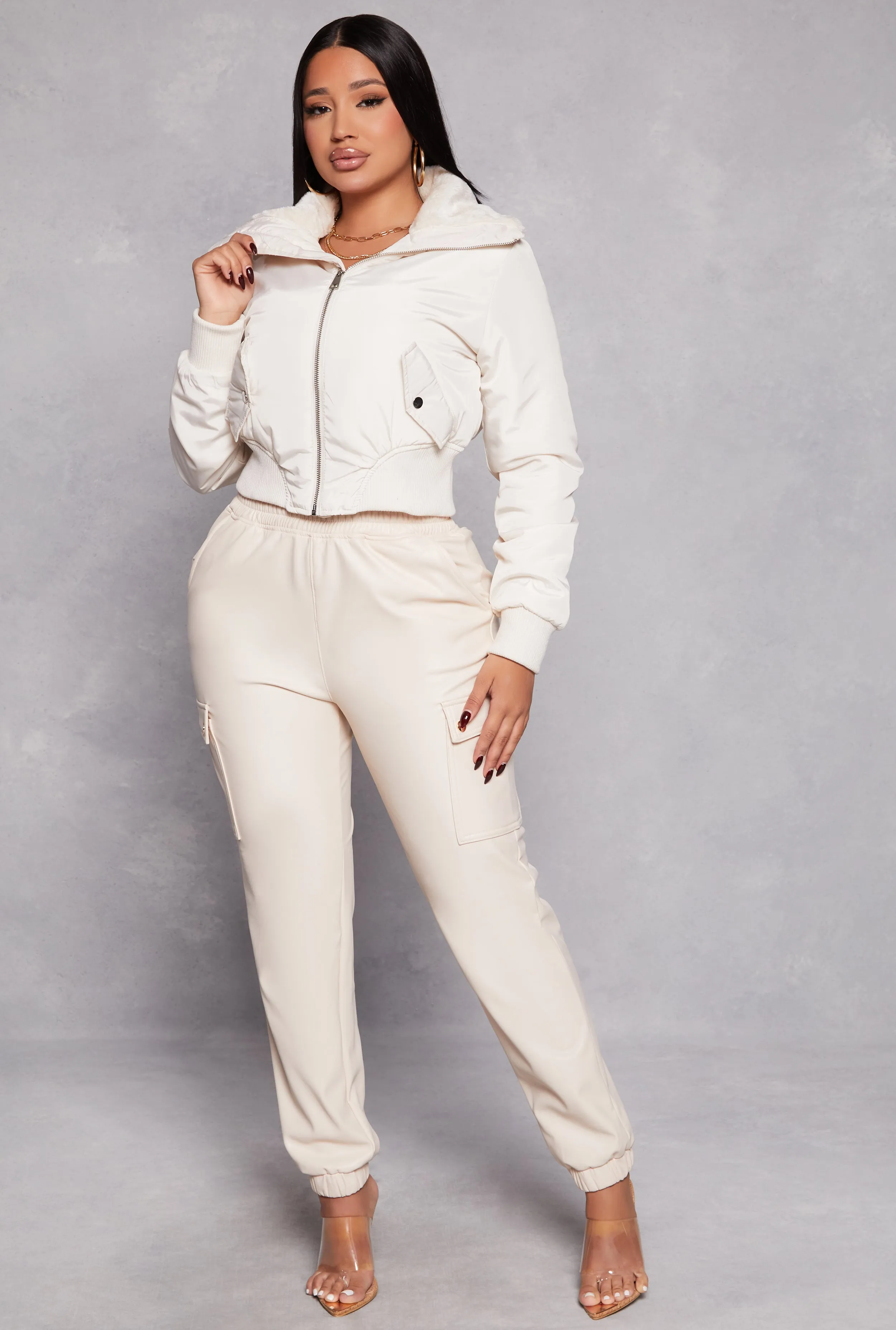 Faux Fur Collar Bomber Jacket sold by Rainbow product image thumbnail 2