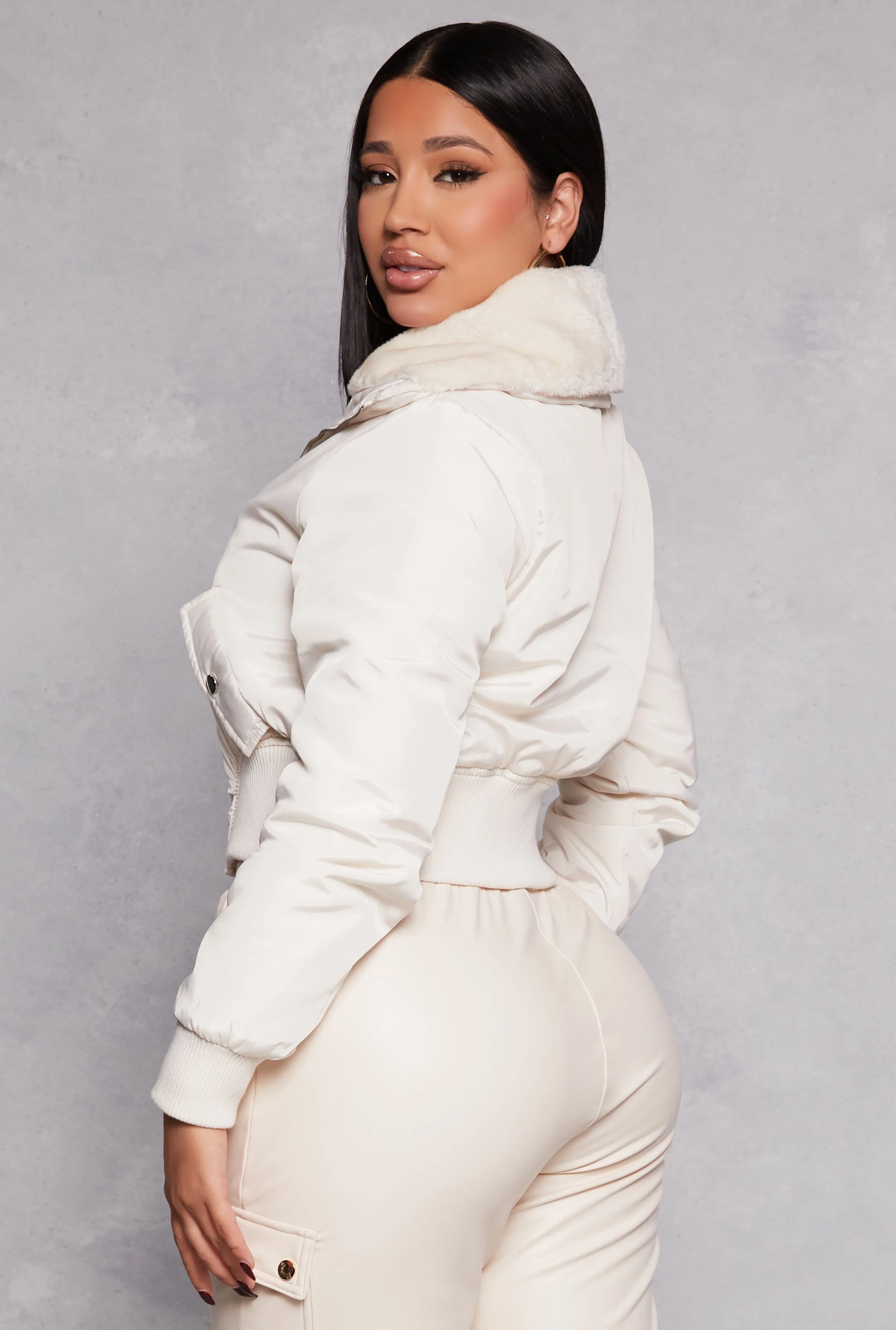 Faux Fur Collar Bomber Jacket sold by Rainbow product image thumbnail 3