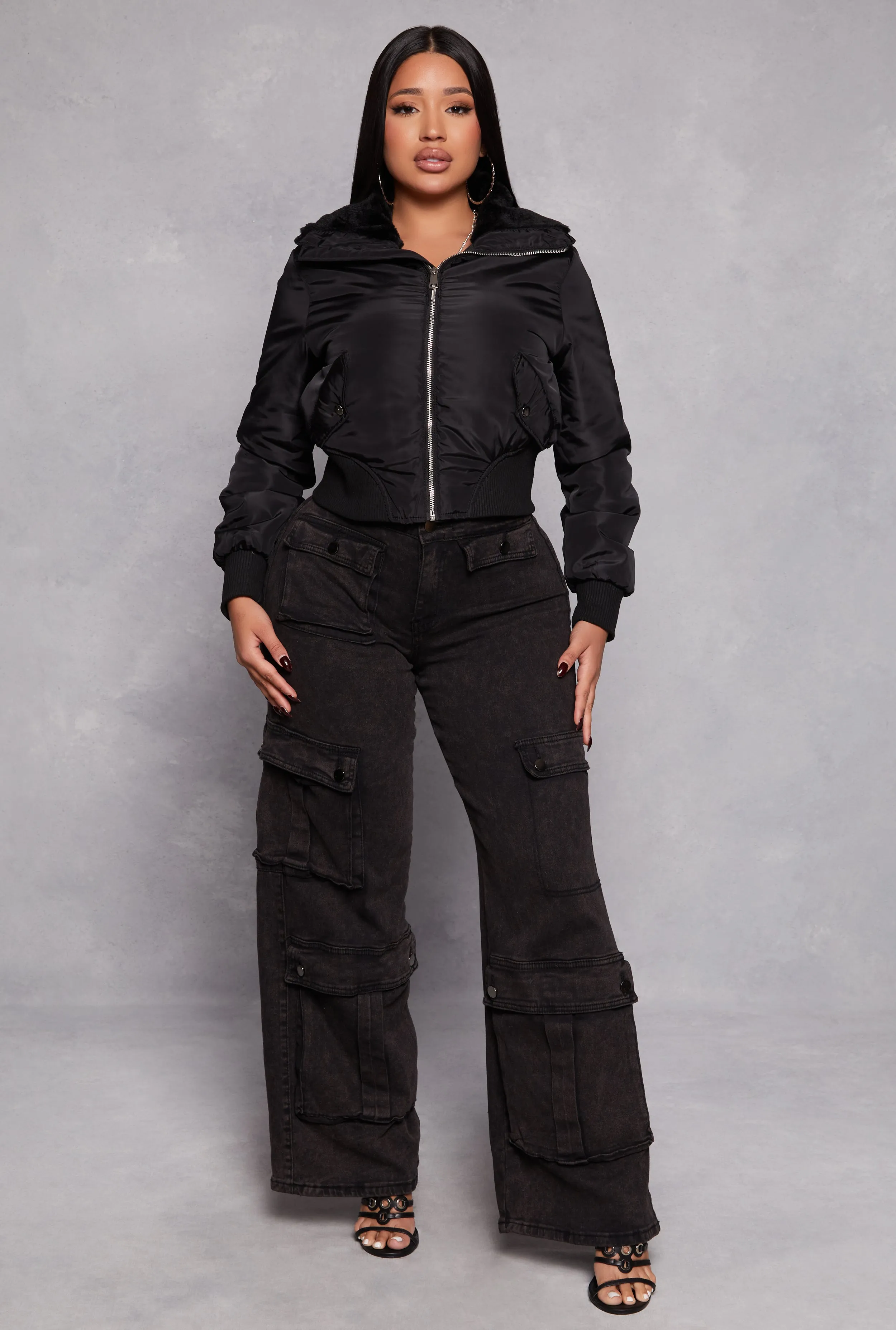 Faux Fur Collar Bomber Jacket sold by Rainbow product image thumbnail 2