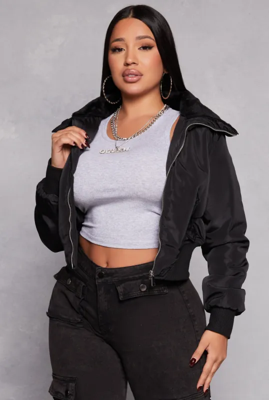 Faux Fur Collar Bomber Jacket sold by Rainbow