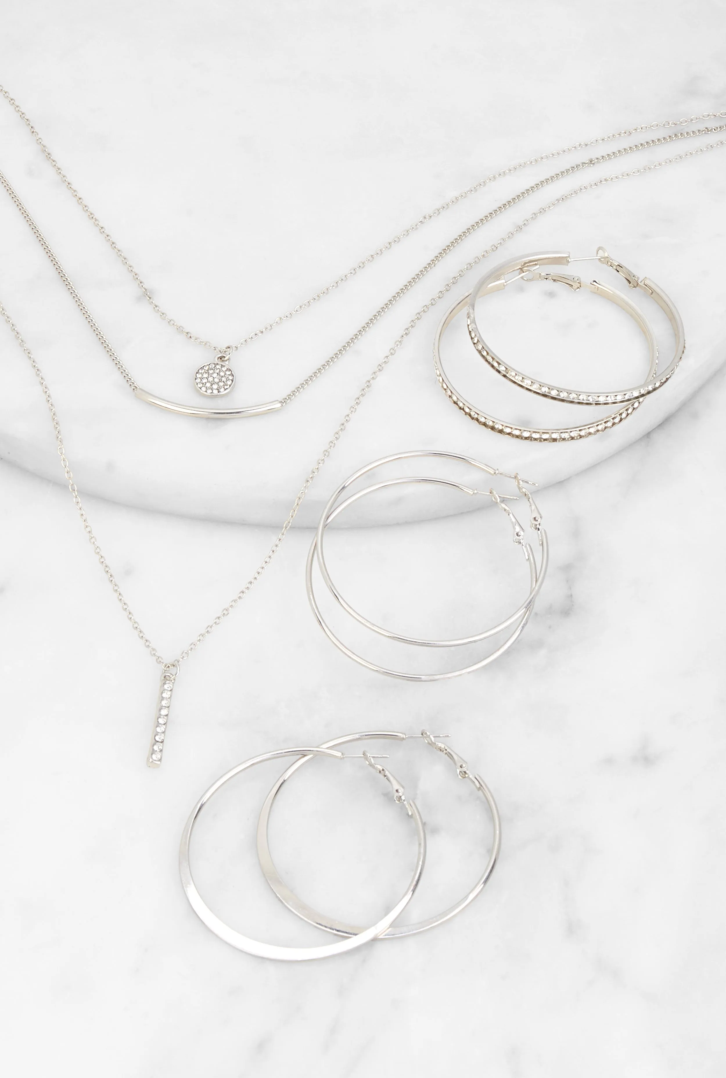 Cubic Zirconia Layered Necklace with Hoop Earring Trio sold by Rainbow