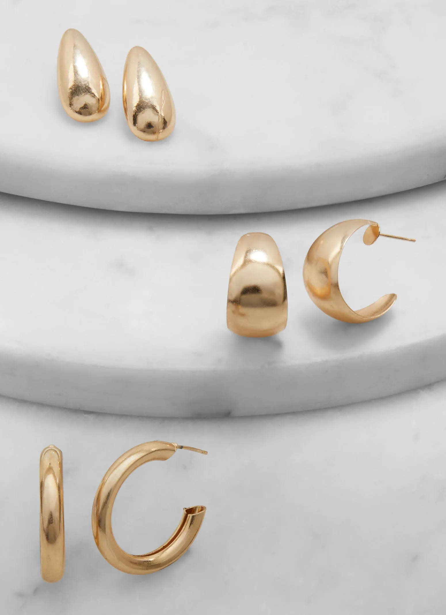 Metallic Drop and Hoop Earring Trio sold by Rainbow