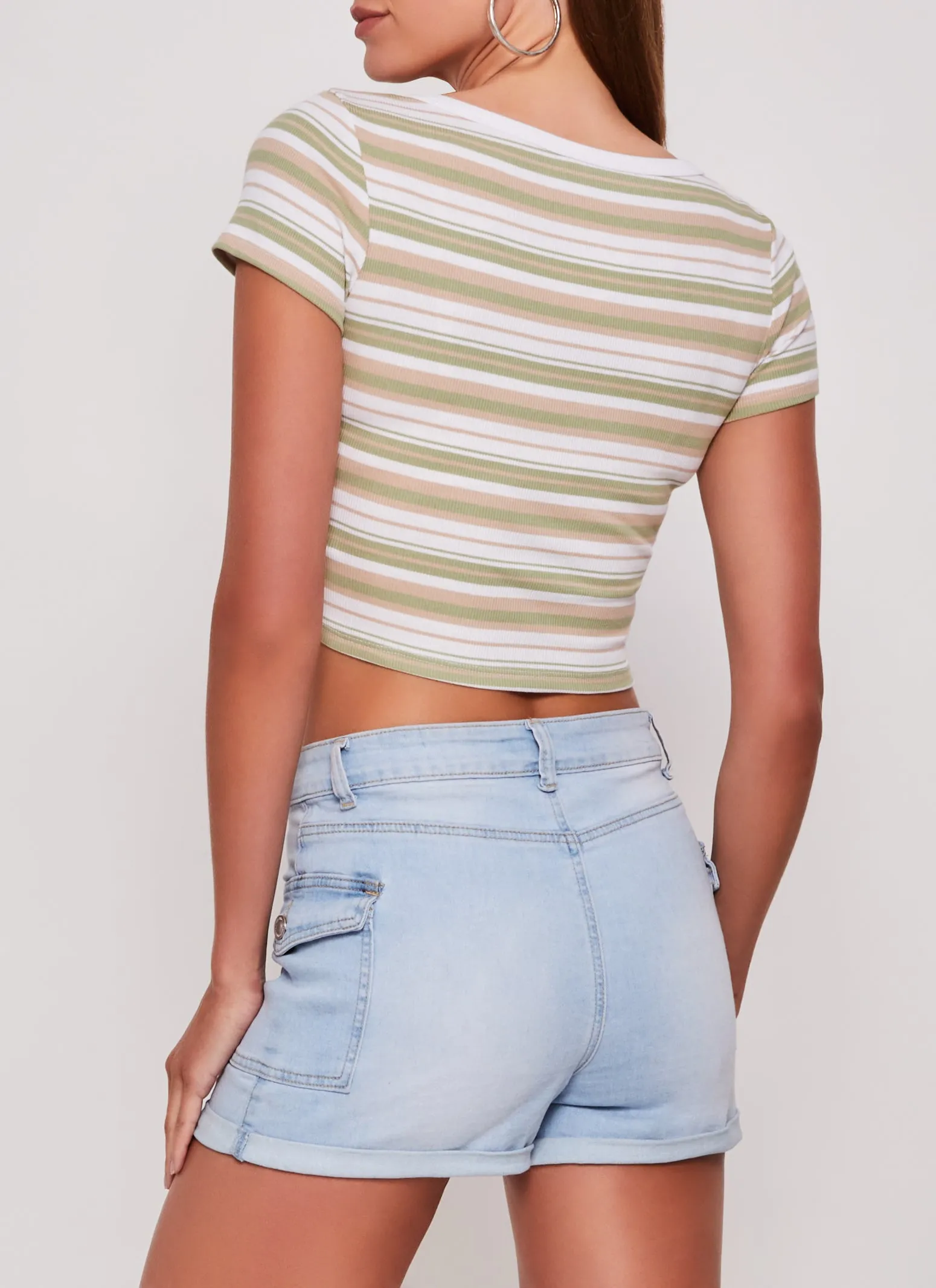 Rib Knit Striped Scoop Neck Crop Top sold by Rainbow product image thumbnail 3