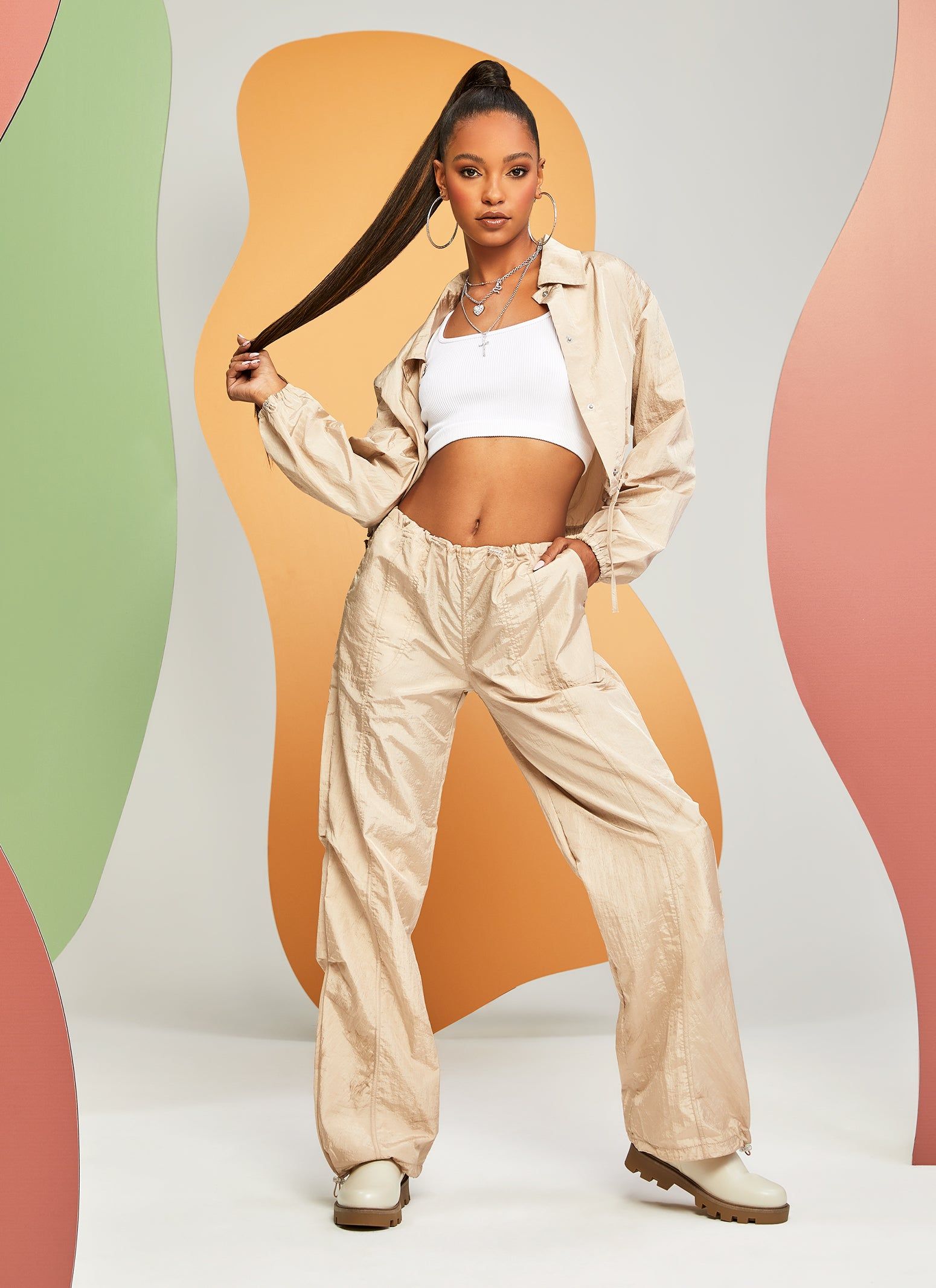 Nylon Snap Button Front Windbreaker Jacket sold by Rainbow