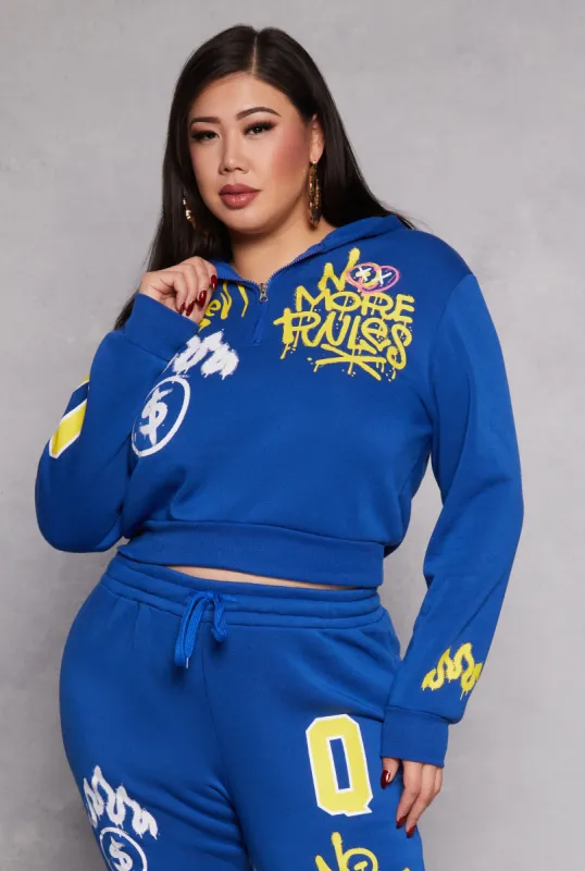 Plus Size Graffiti Print Half Zip Hoodie sold by Rainbow
