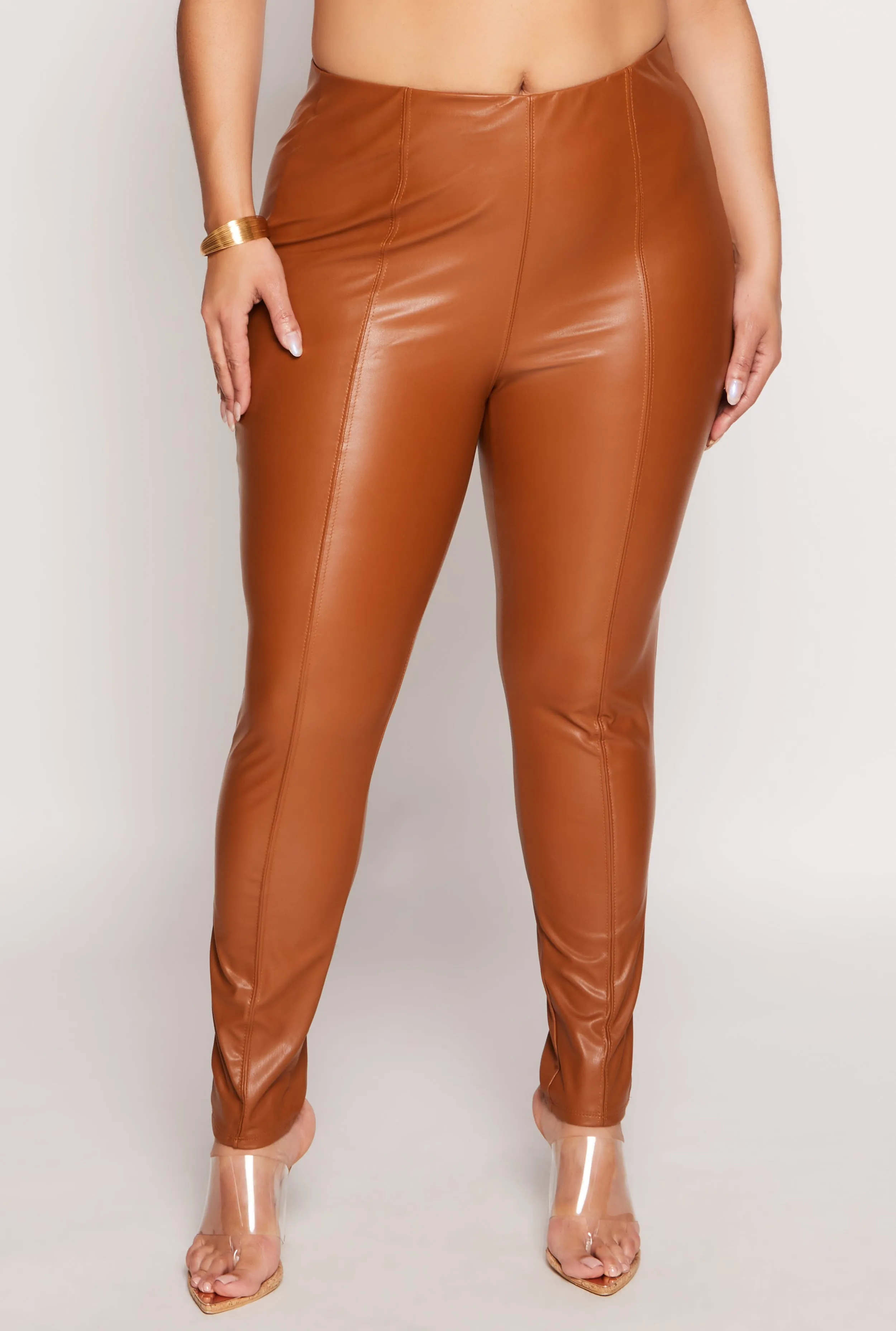 Plus Size Faux Leather Pintuck Pull On Pants sold by Rainbow product image thumbnail 2