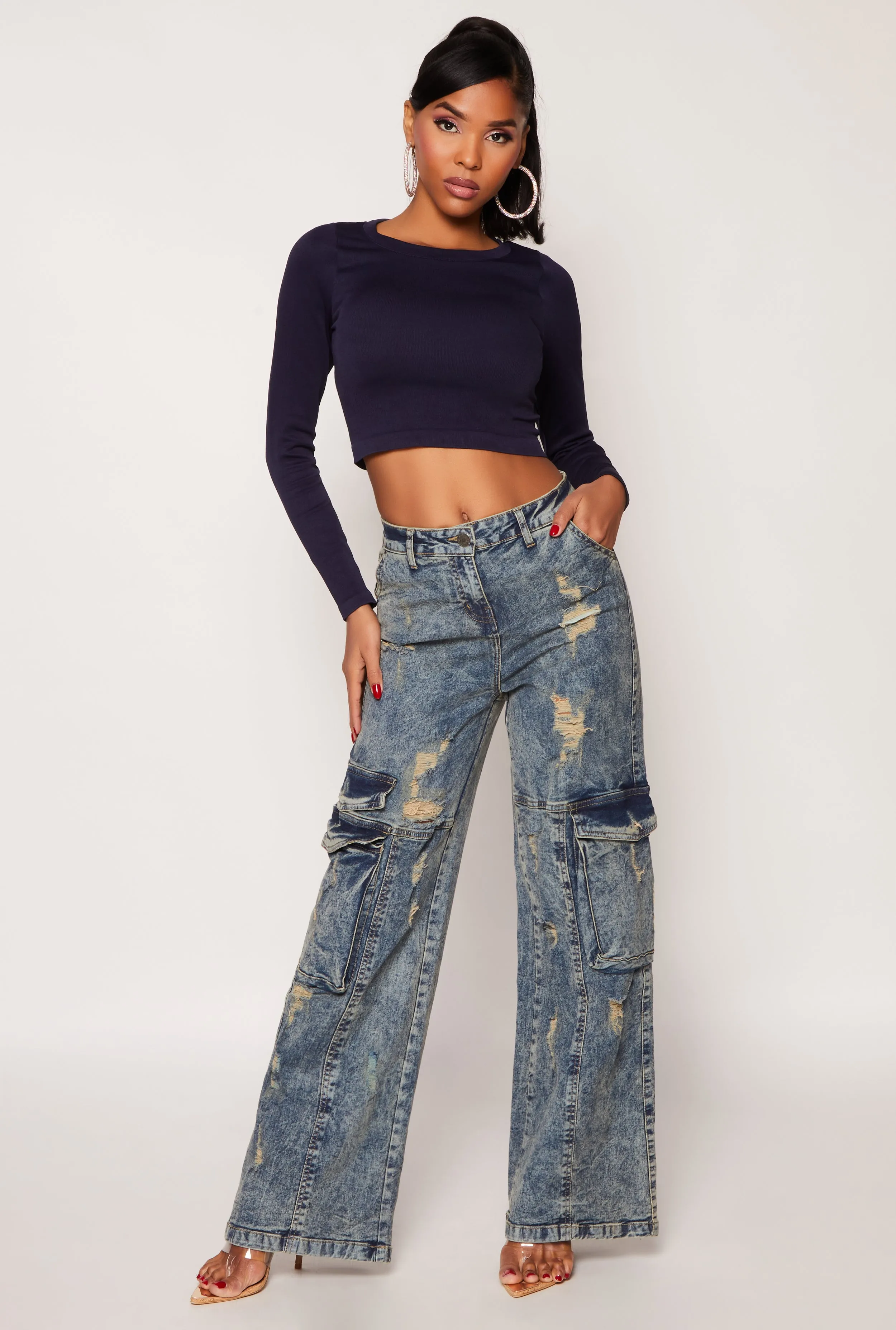 Seamless Ribbed Knit Crew Neck Crop Top sold by Rainbow product image thumbnail 2