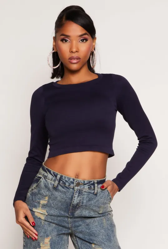 Seamless Ribbed Knit Crew Neck Crop Top sold by Rainbow