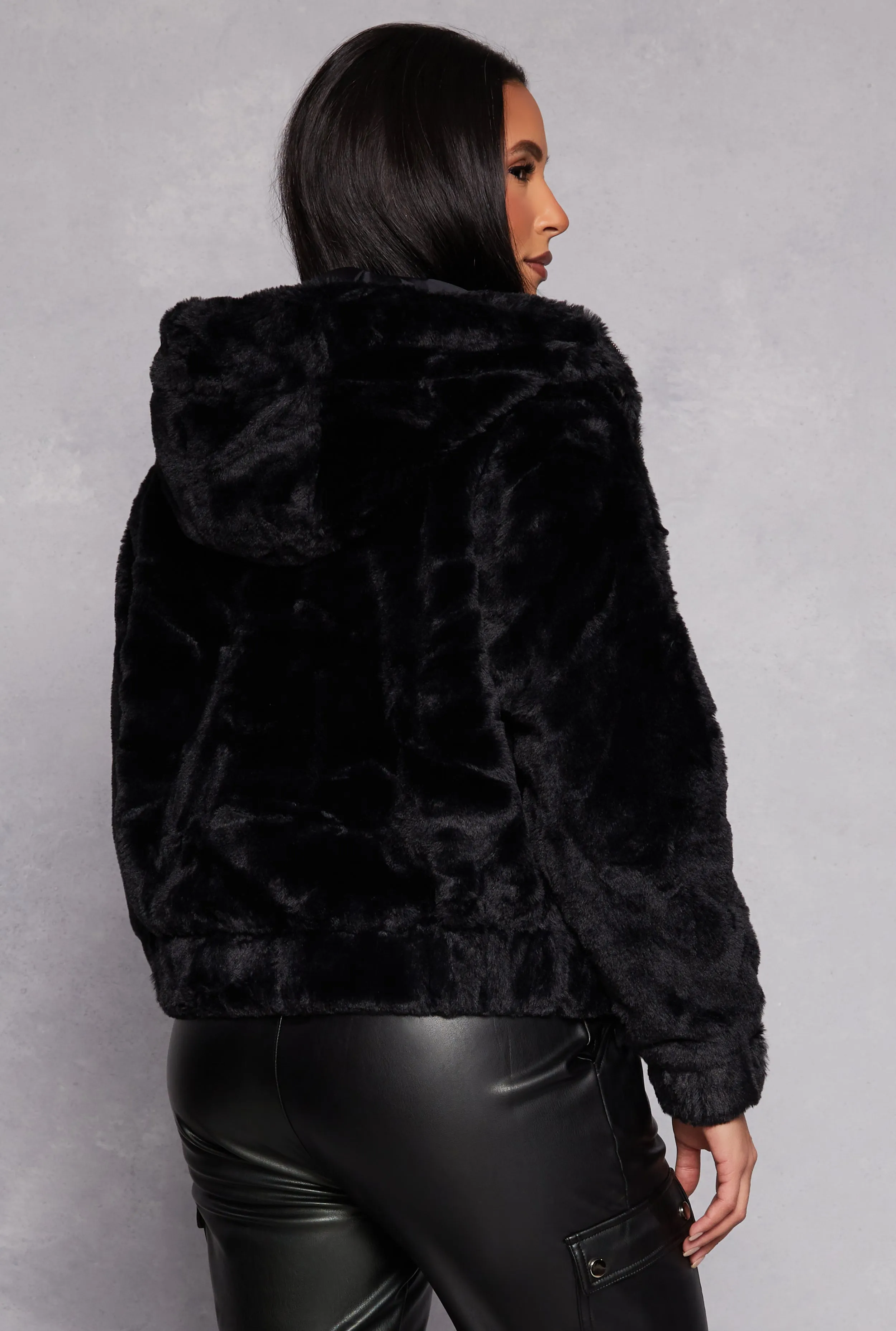 Faux Fur Zip Front Hooded Jacket sold by Rainbow product image thumbnail 3