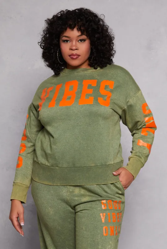Plus Size Acid Wash Good Vibes Only Sweatshirt sold by Rainbow