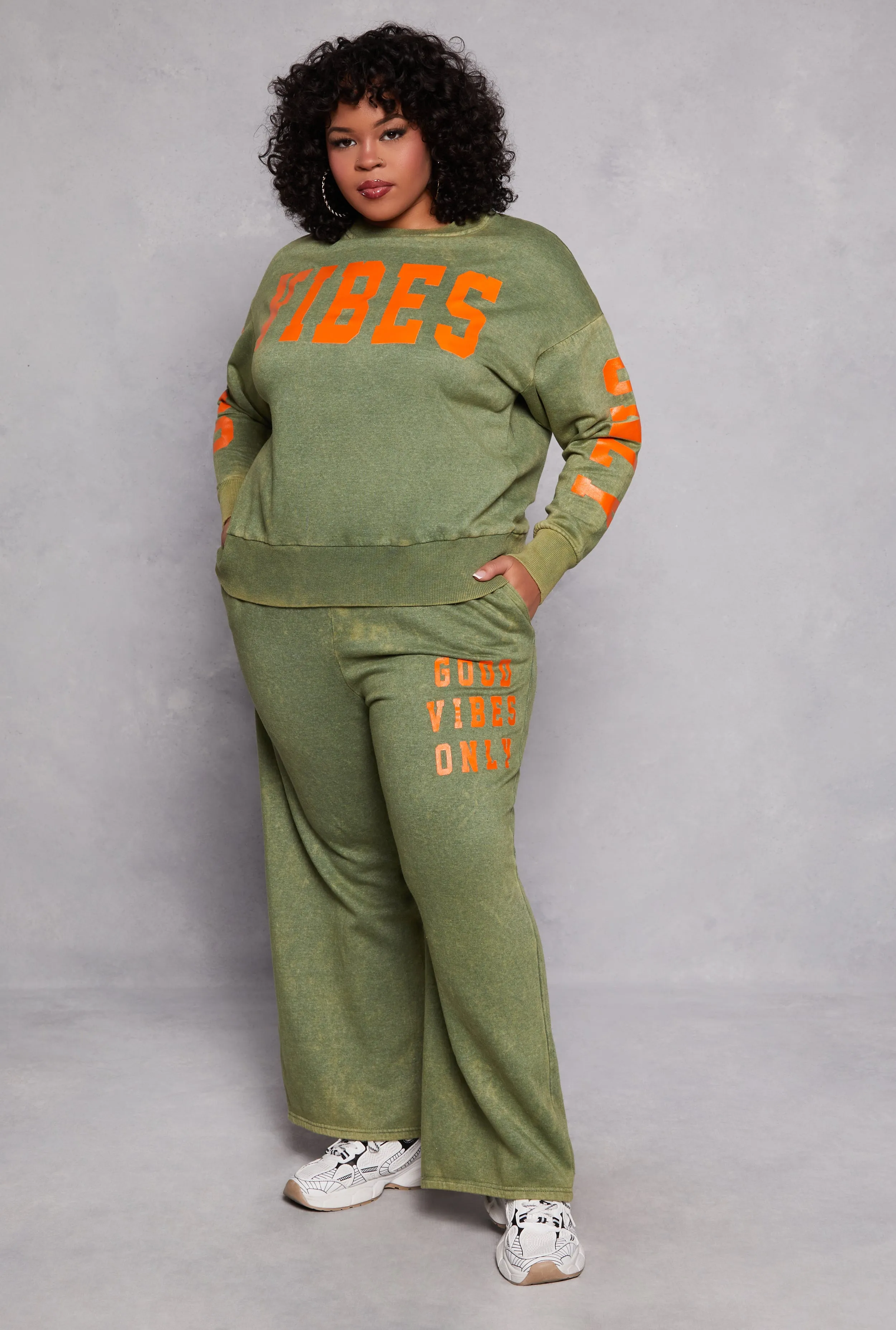 Plus Size Acid Wash Good Vibes Only Sweatshirt sold by Rainbow product image thumbnail 2