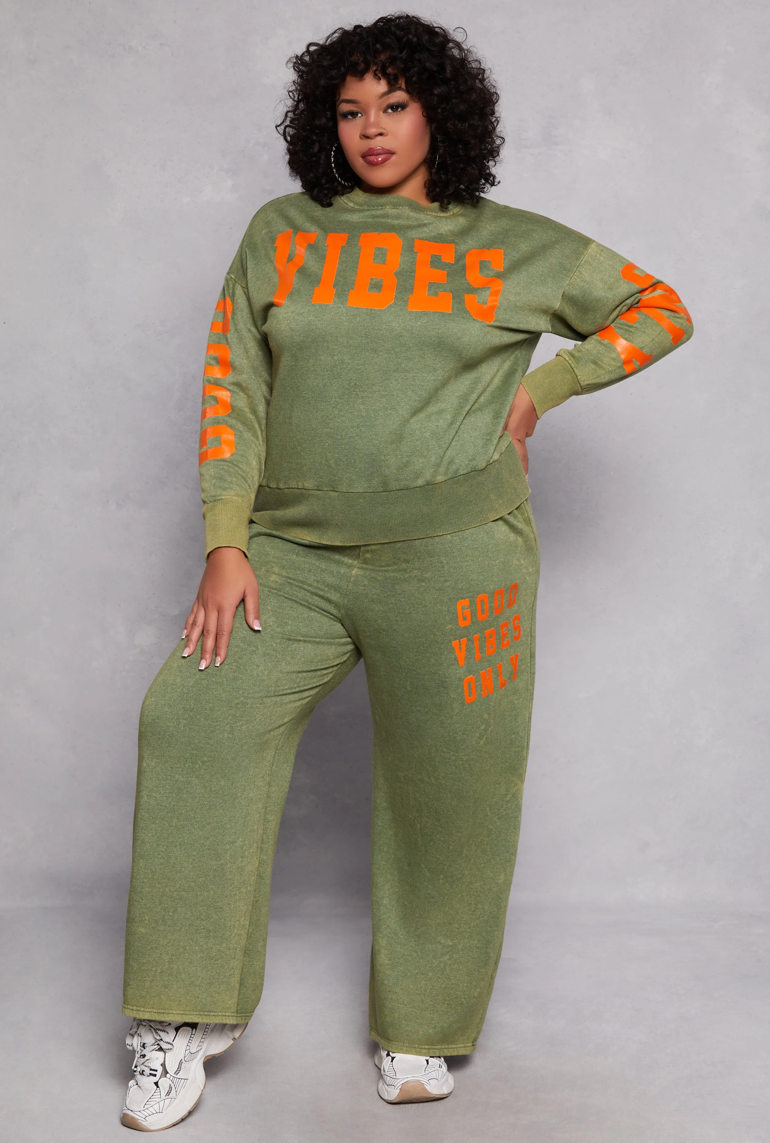 Plus Size Acid Wash Good Vibes Only Sweatpants sold by Rainbow