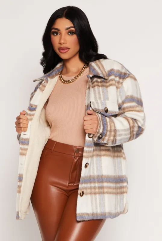 Iris Plaid Sherpa Lined Shacket sold by Rainbow